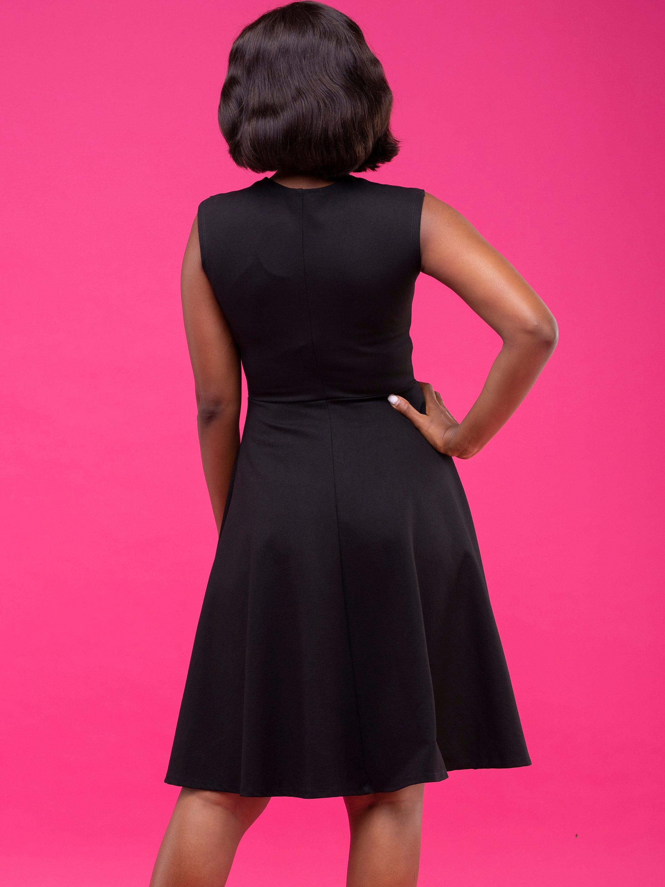 Vivo Basic Sleeveless Ponte Circular Dress - Black