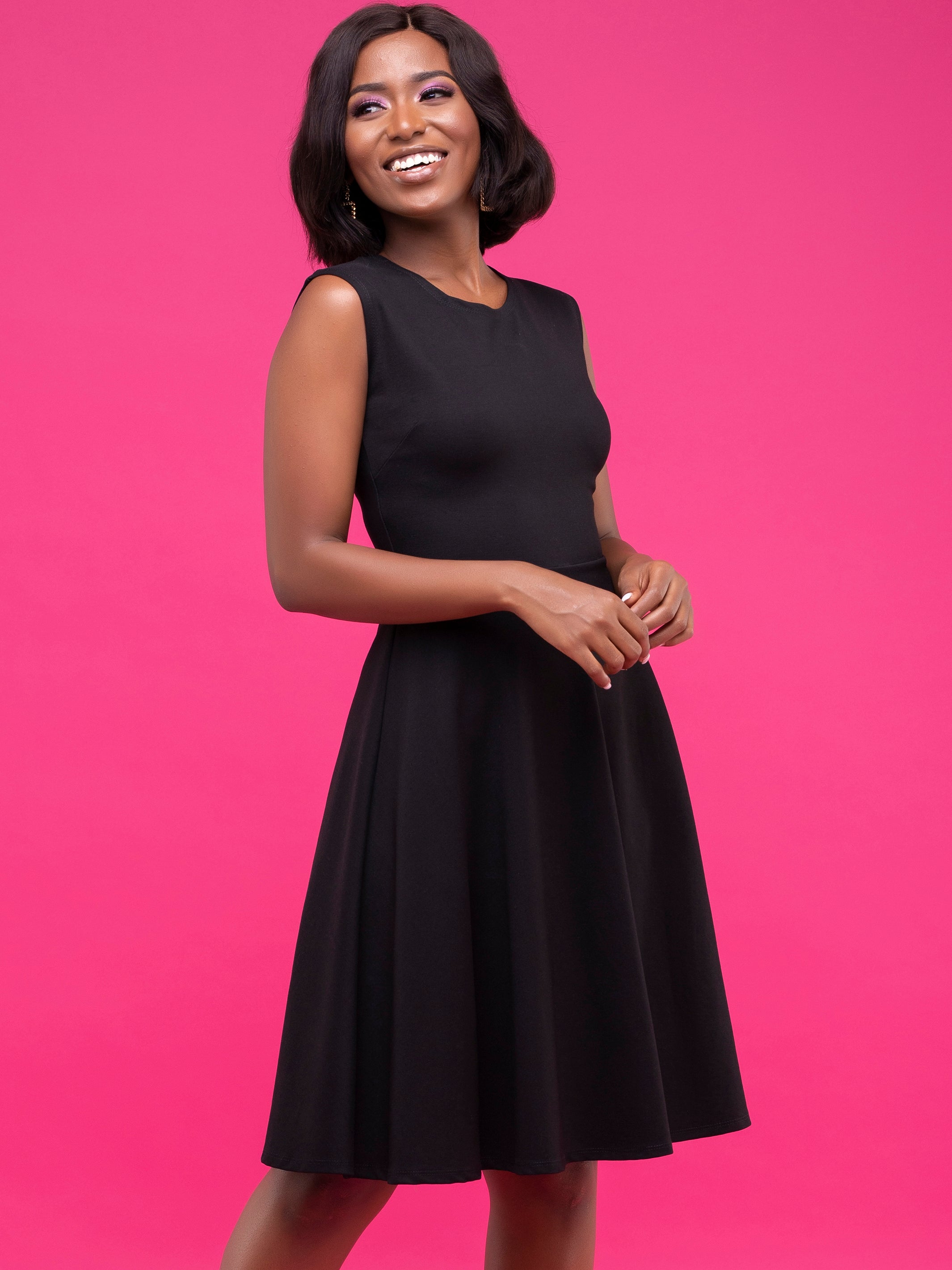 Vivo Basic Sleeveless Ponte Circular Dress - Black