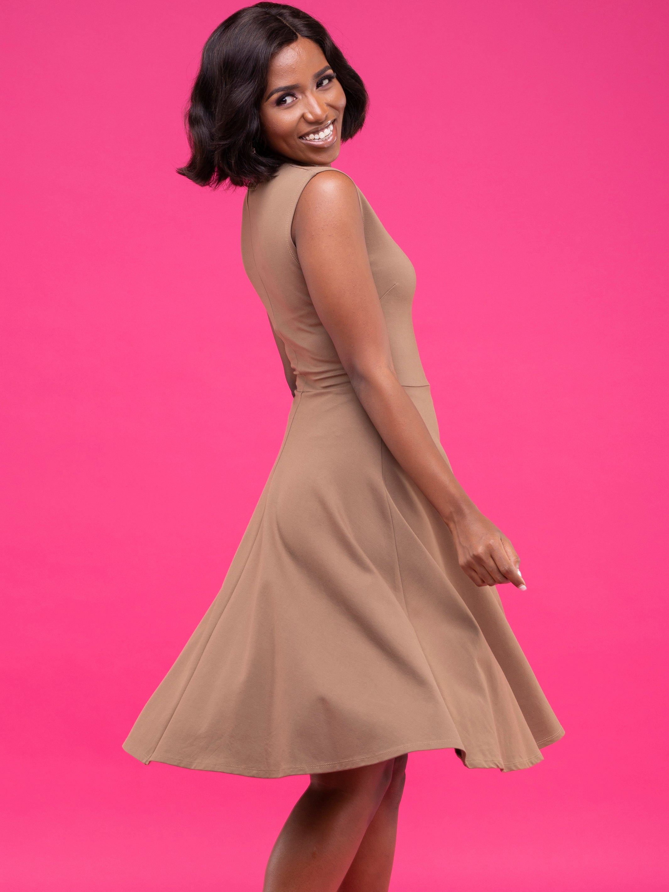 Vivo Basic Sleeveless Ponte Circular Dress - Taupe