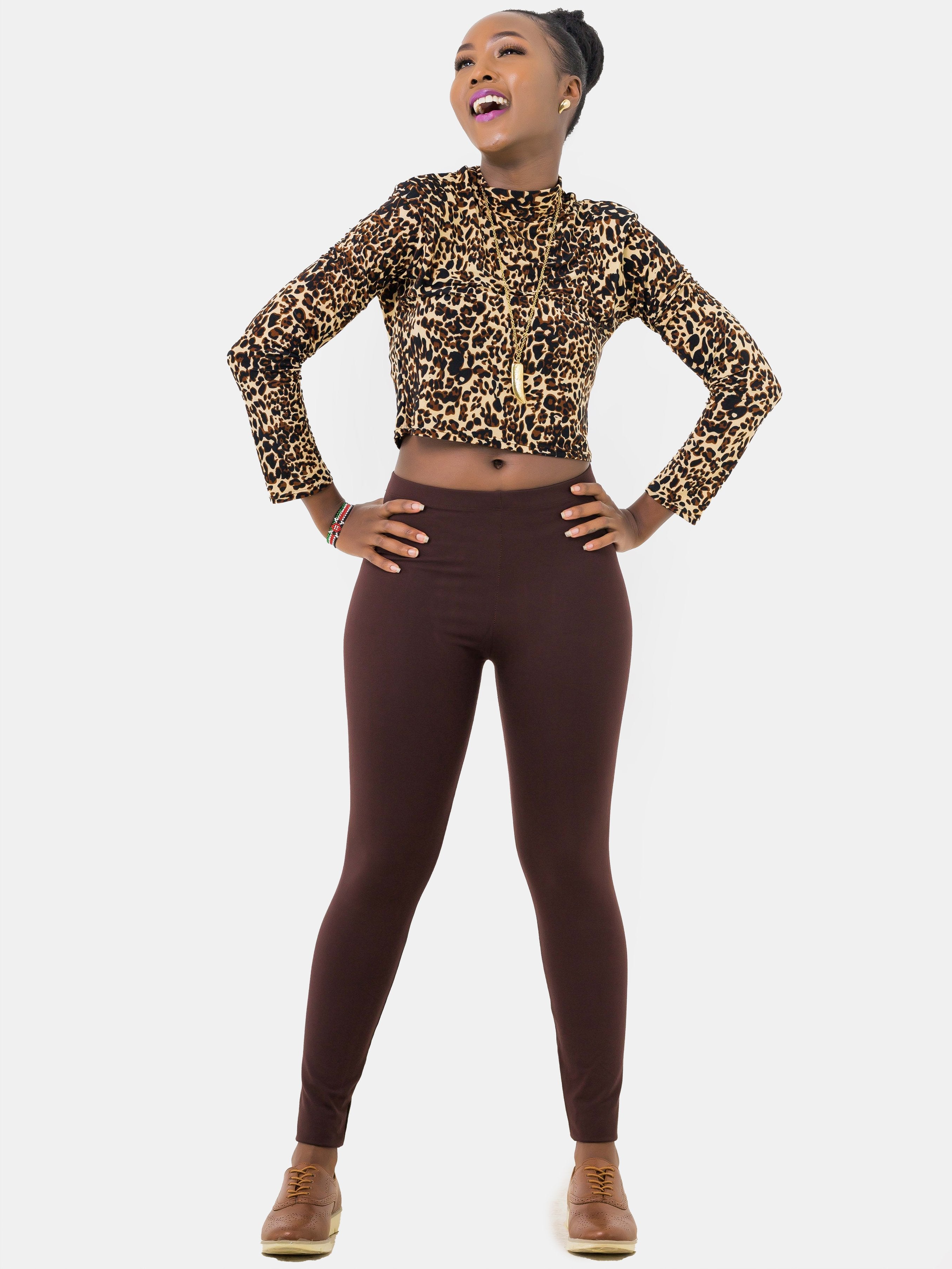 Zoya Full Length Leggings - Chocolate Brown - Shop Zetu