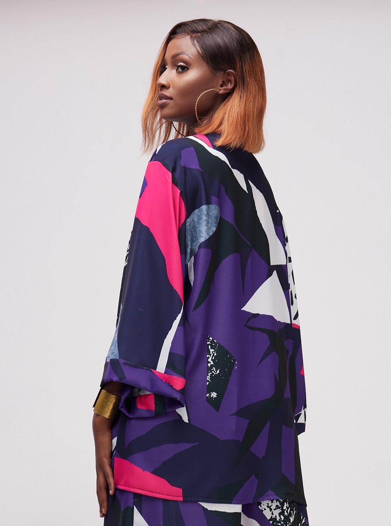 Vivo Alek Short Kimono - Purple Print
