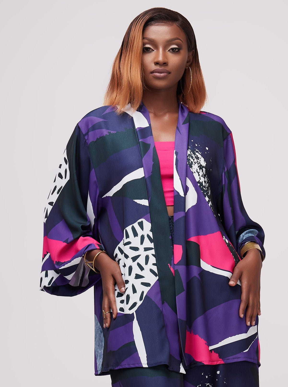 Vivo Alek Short Kimono - Purple Print