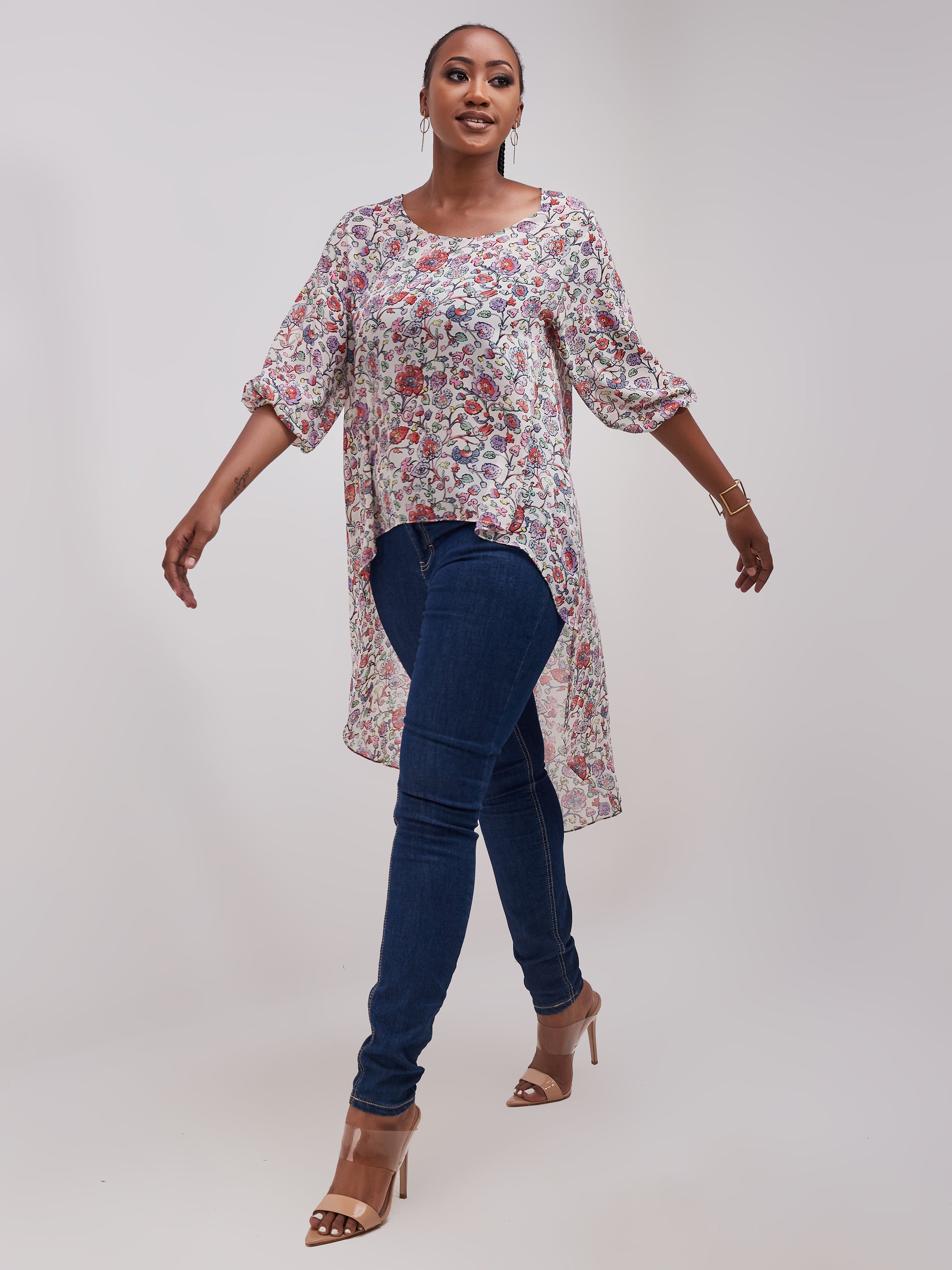 Vivo Basic Nalia High-low Chiffon Top - Purple / Pink Print