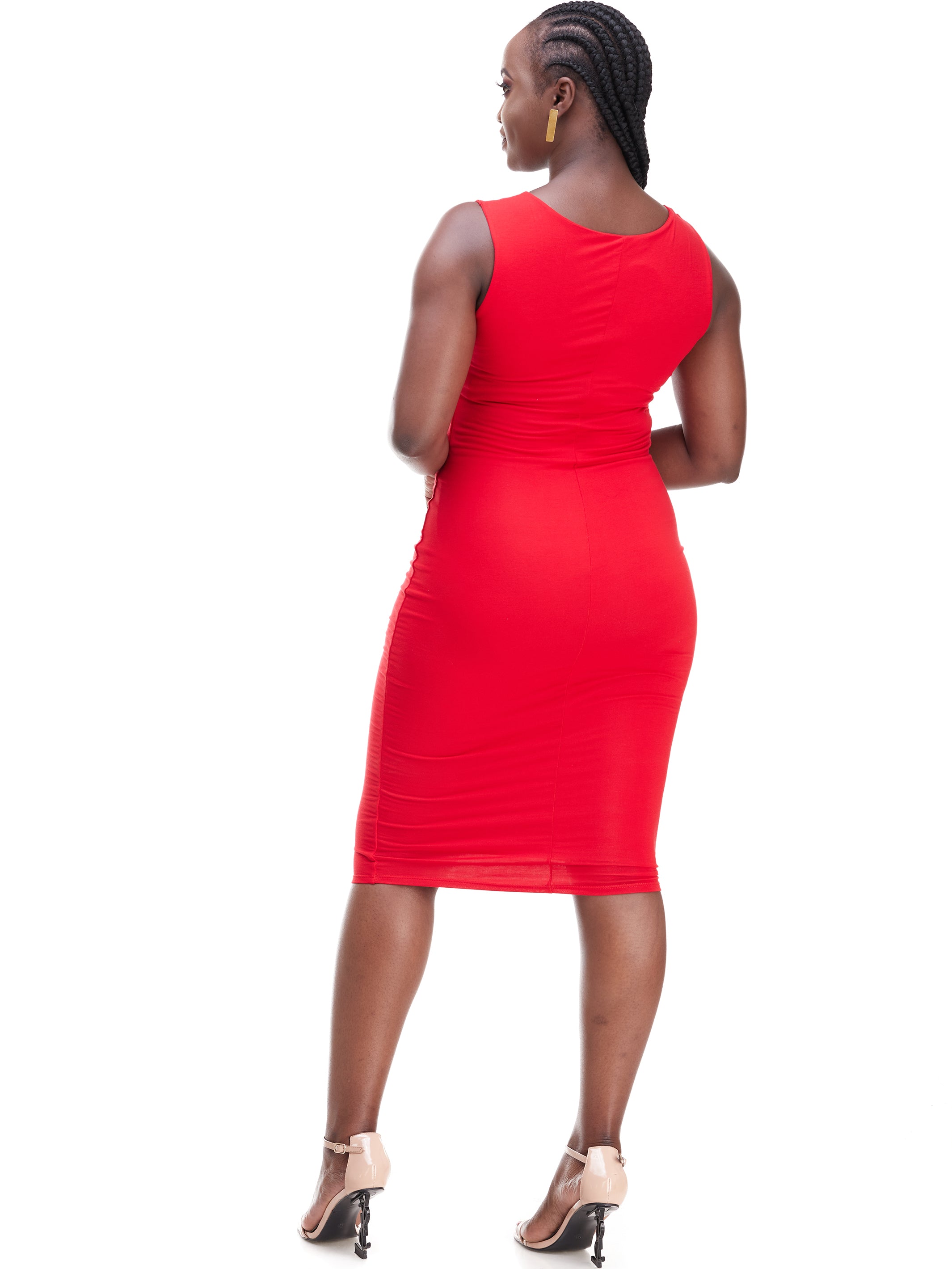 Vivo Basic Sleeveless Double Layered Bodycon - Red