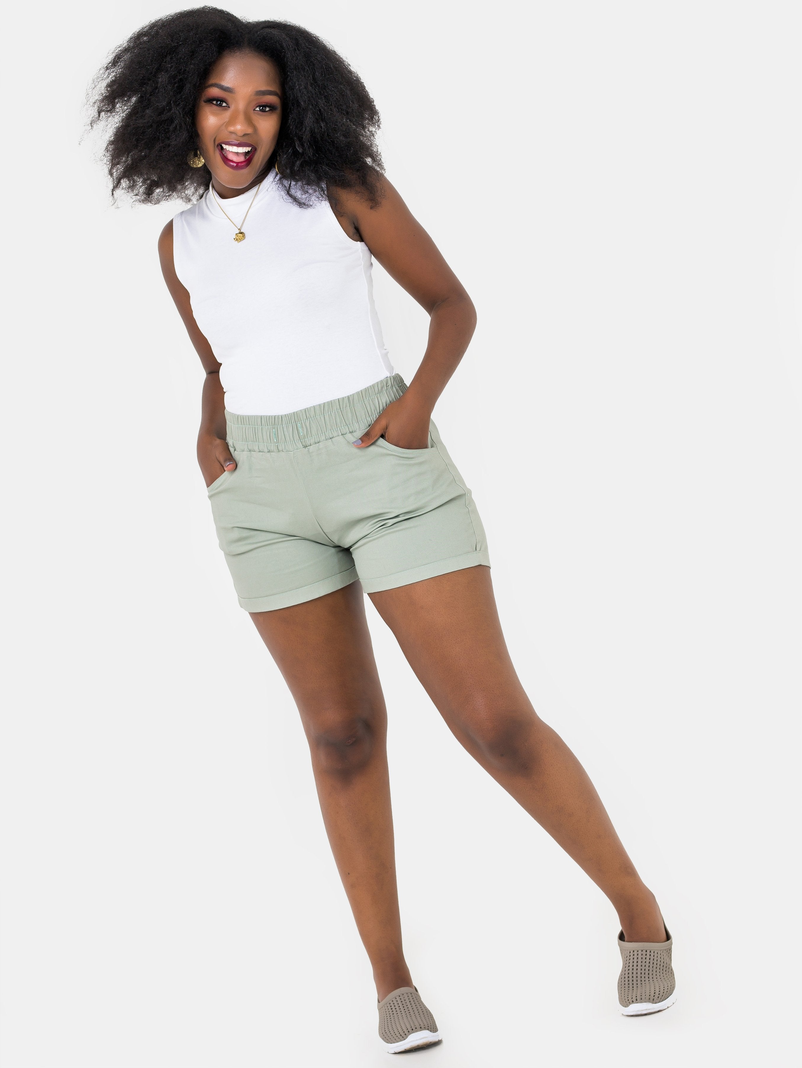 Zetu Khaki Basic Draw String Shorts -Beige - Shop Zetu