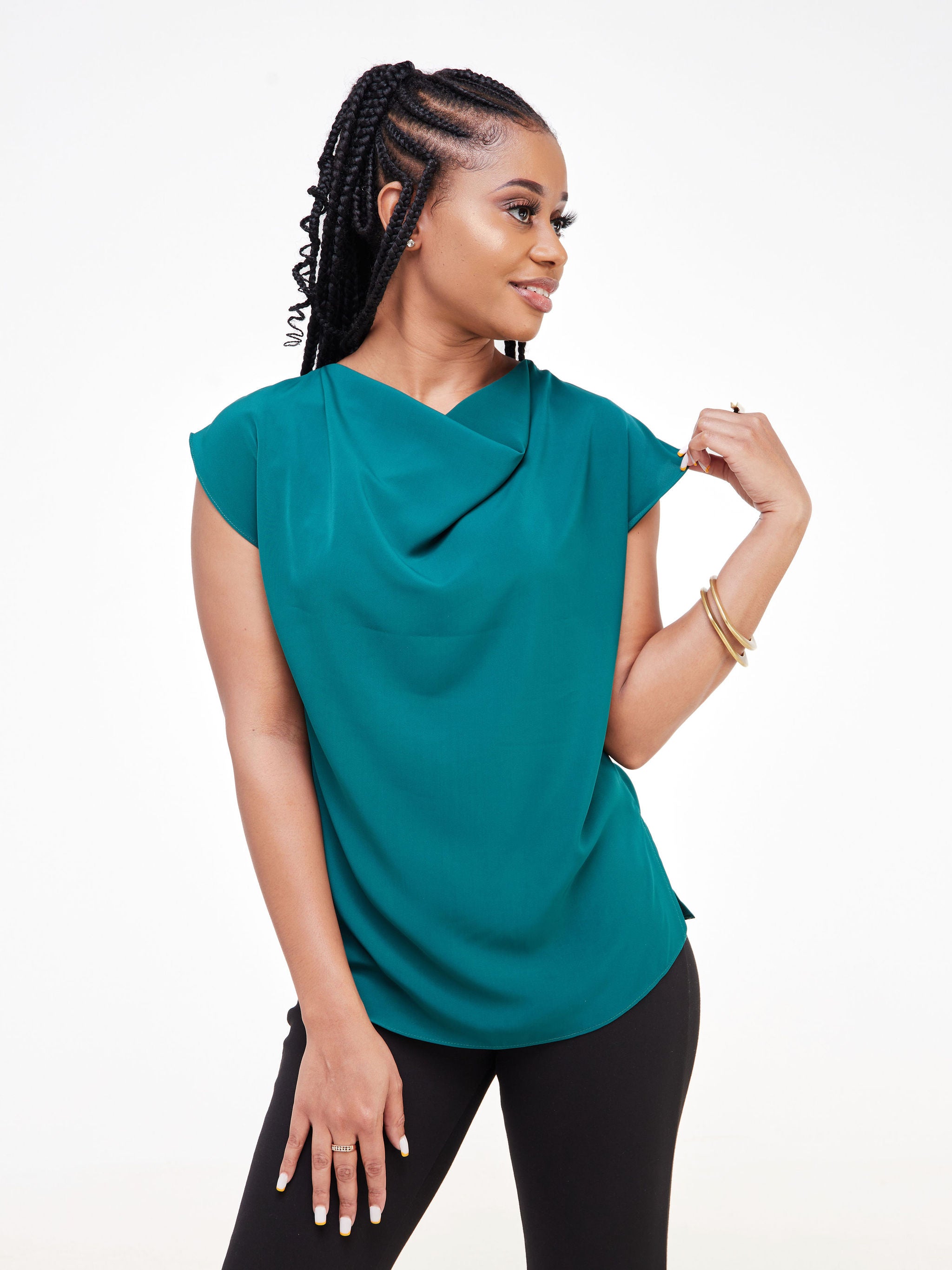 Vivo Fahari Drop Shoulder Cowl Top - Dark Teal