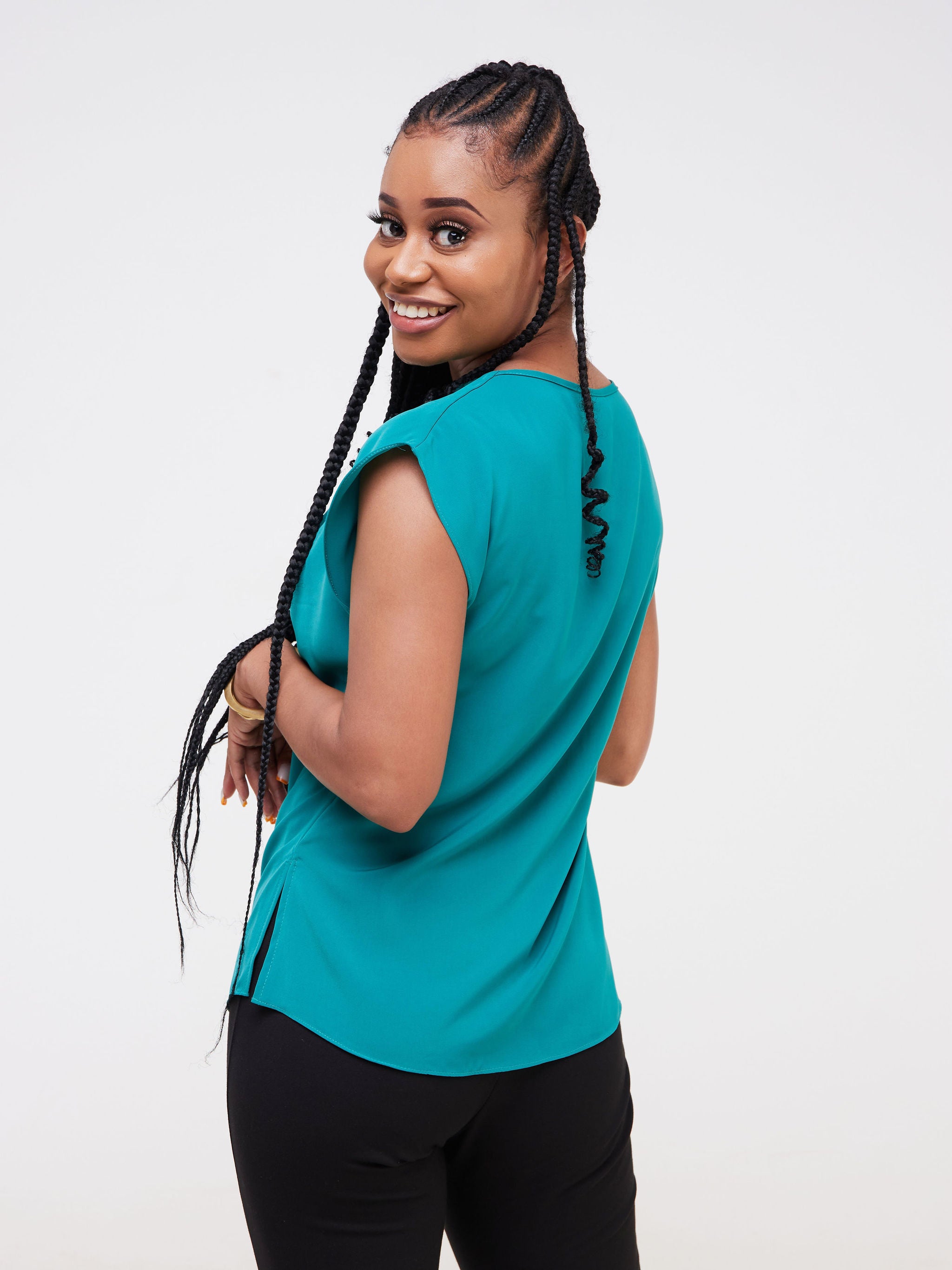 Vivo Fahari Drop Shoulder Cowl Top - Teal