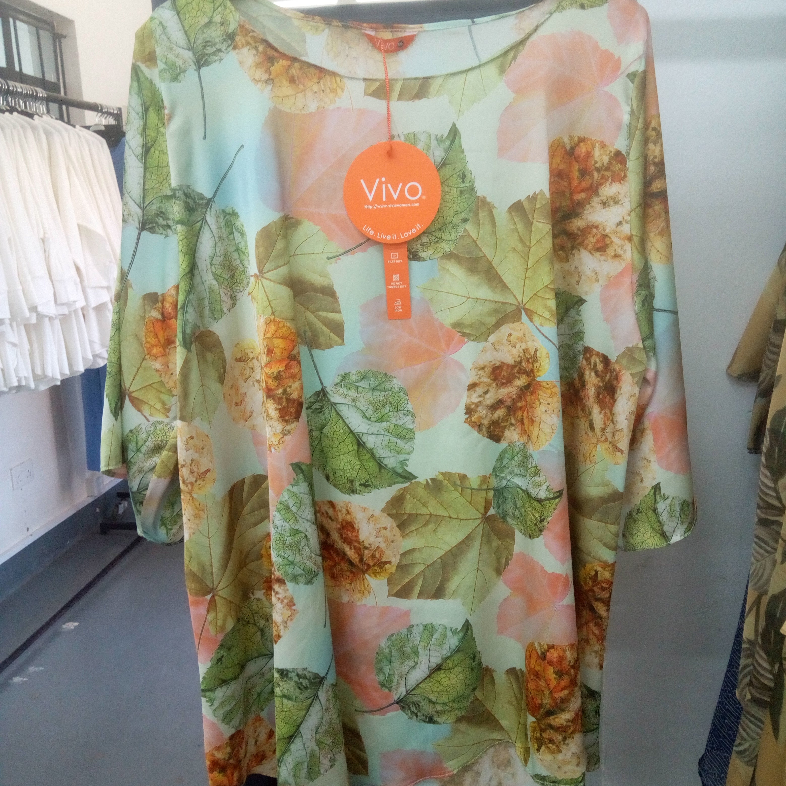 Vivo Asymmetric Angel Satin Top - Red / Brown Print
