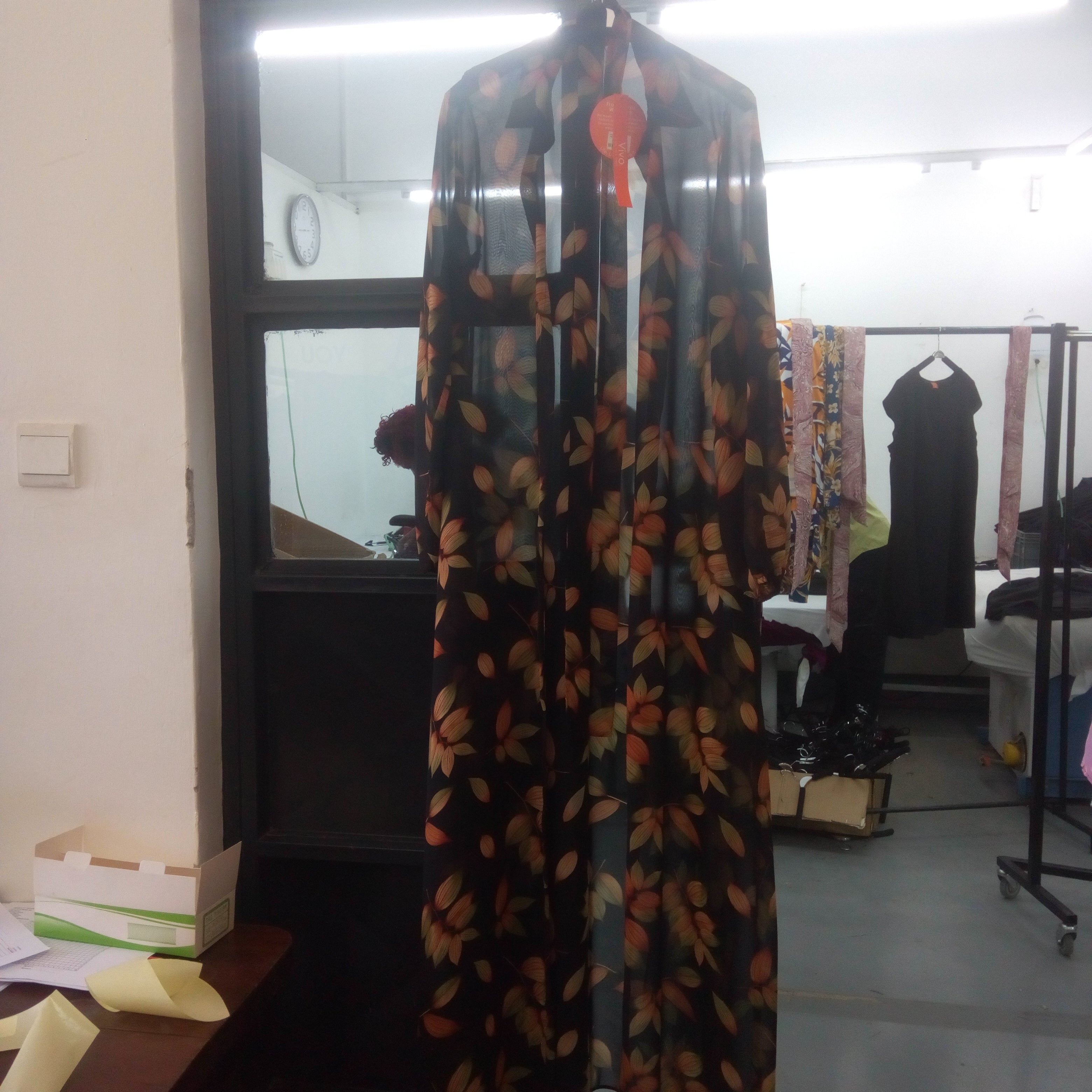 Vivo Sana Long Sleeved Maxi cover-Up - Rust / Black Print