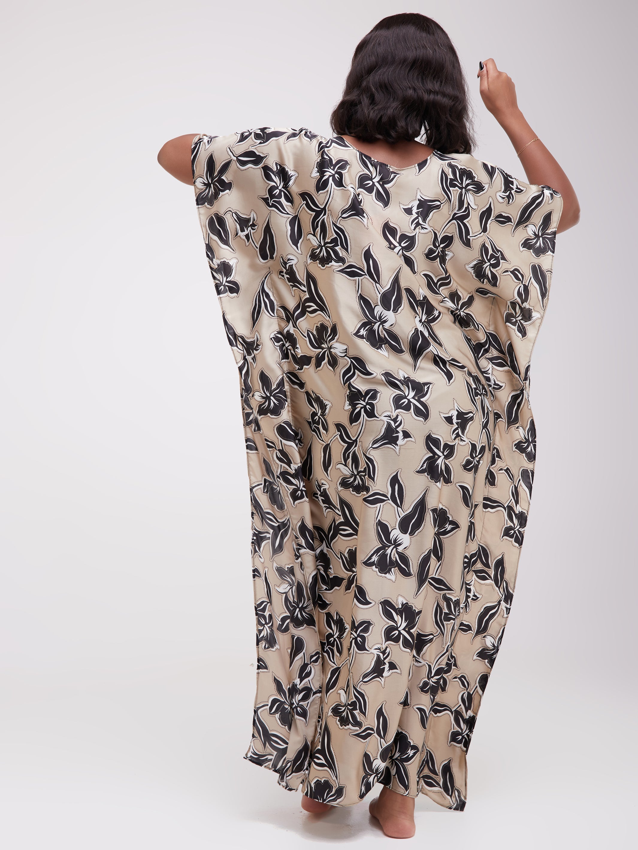 Vivo Satin Maxi Dira Dress - Brown Floral Print