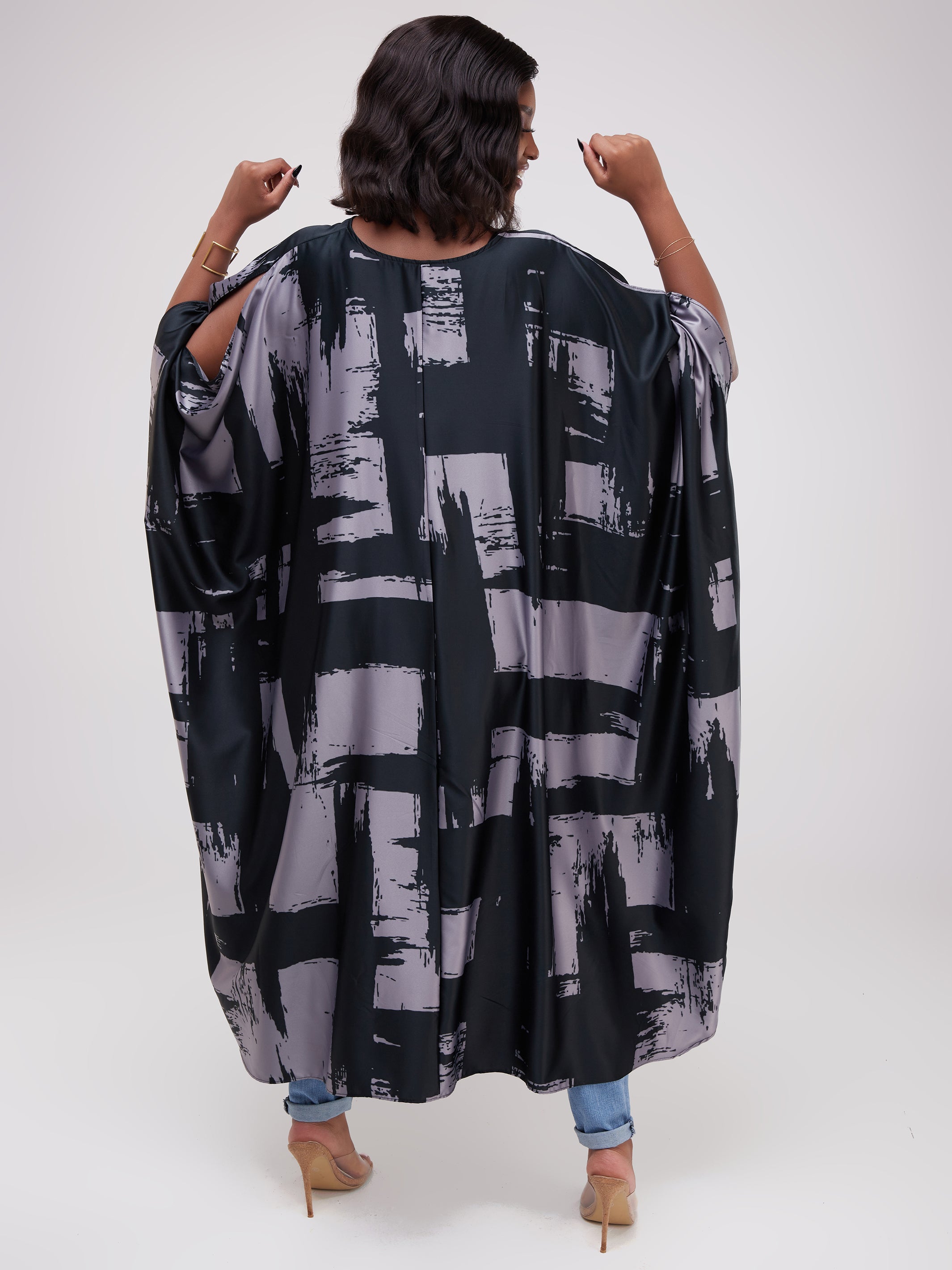Vivo Lani Wide Satin High Low Dress - Grey Print