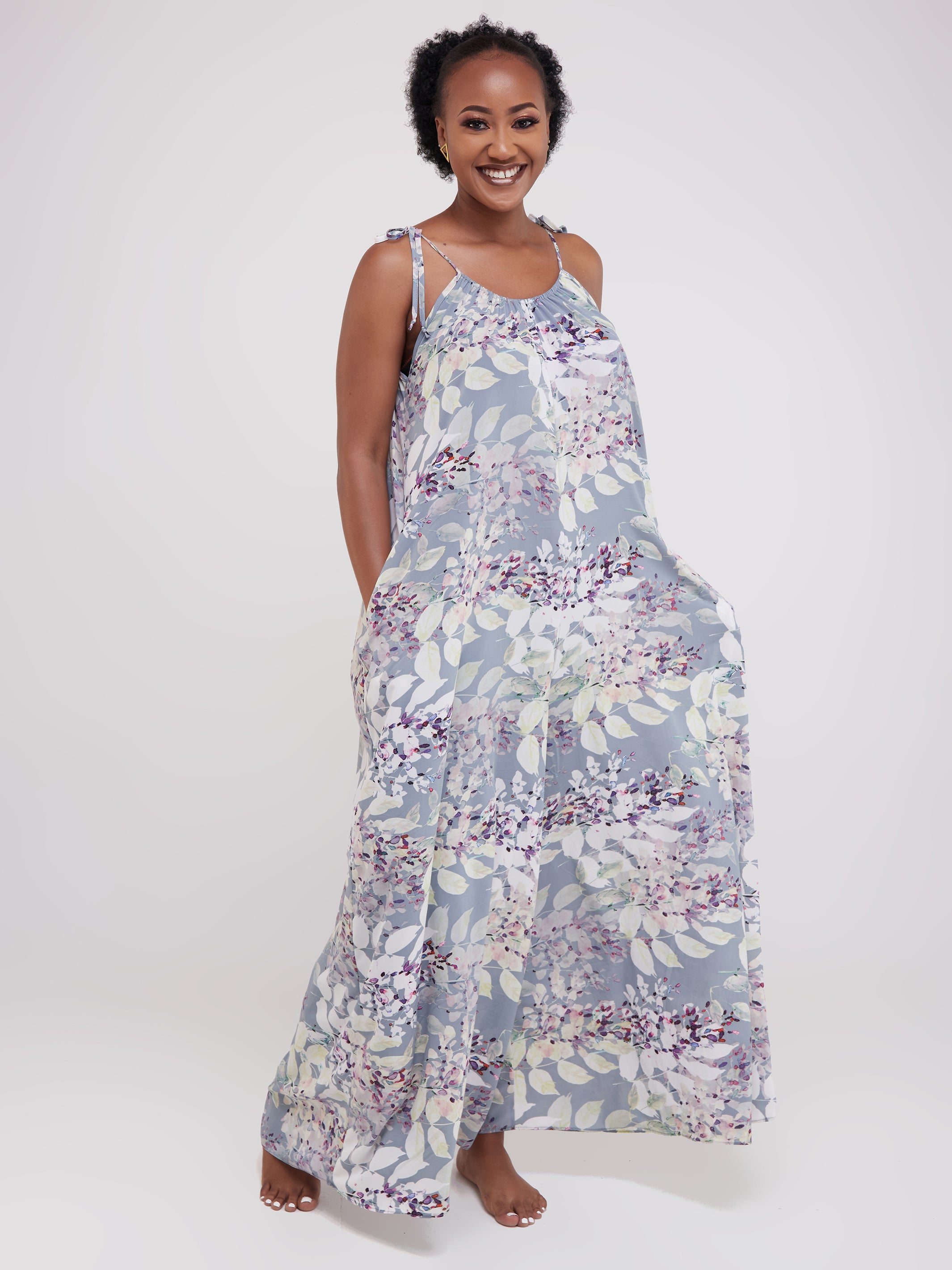 Safari Maisha Strappy Jumpsuit Cover-Up - Grey / White Print