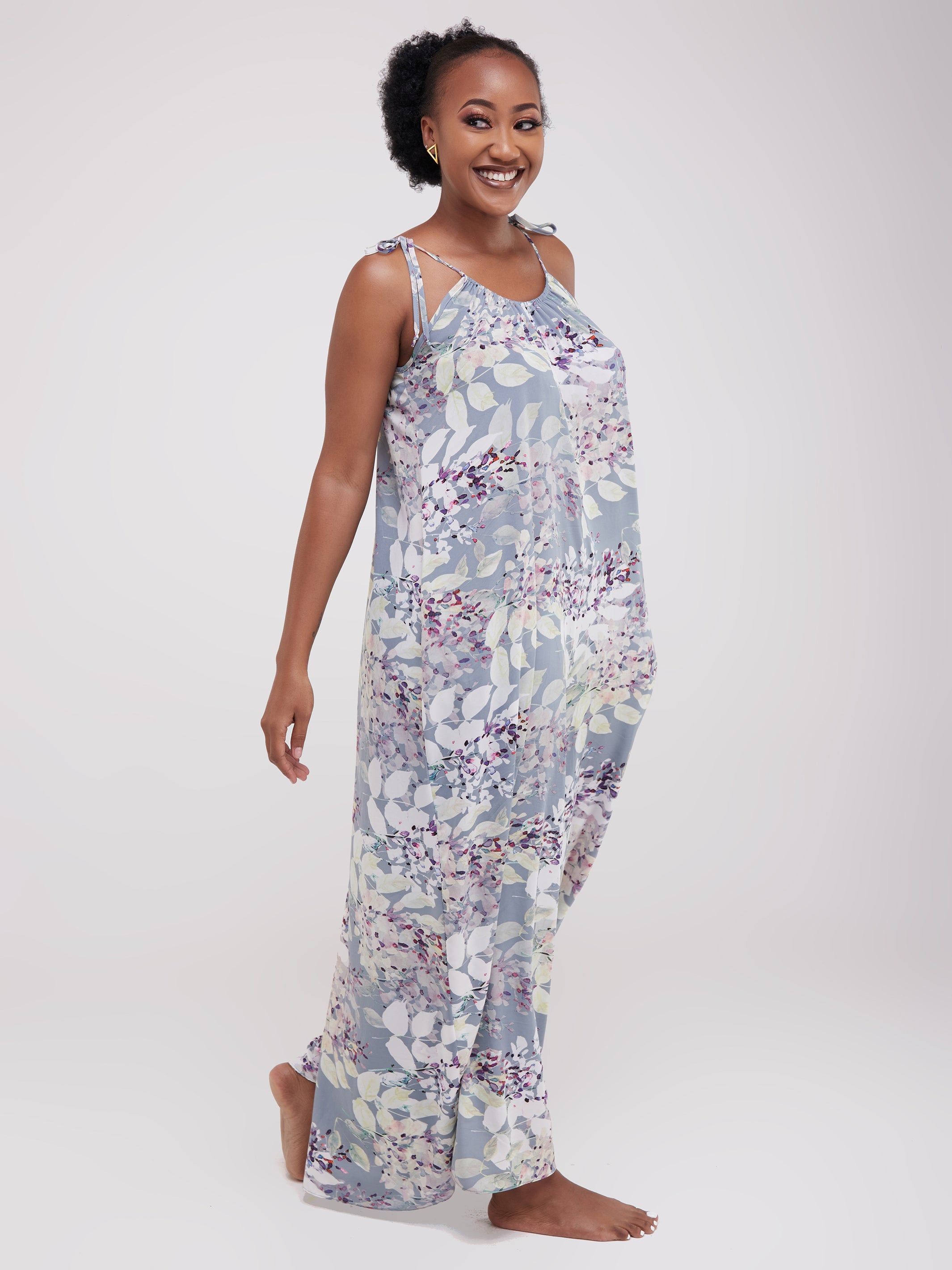 Safari Maisha Strappy Jumpsuit Cover-Up - Grey / White Print
