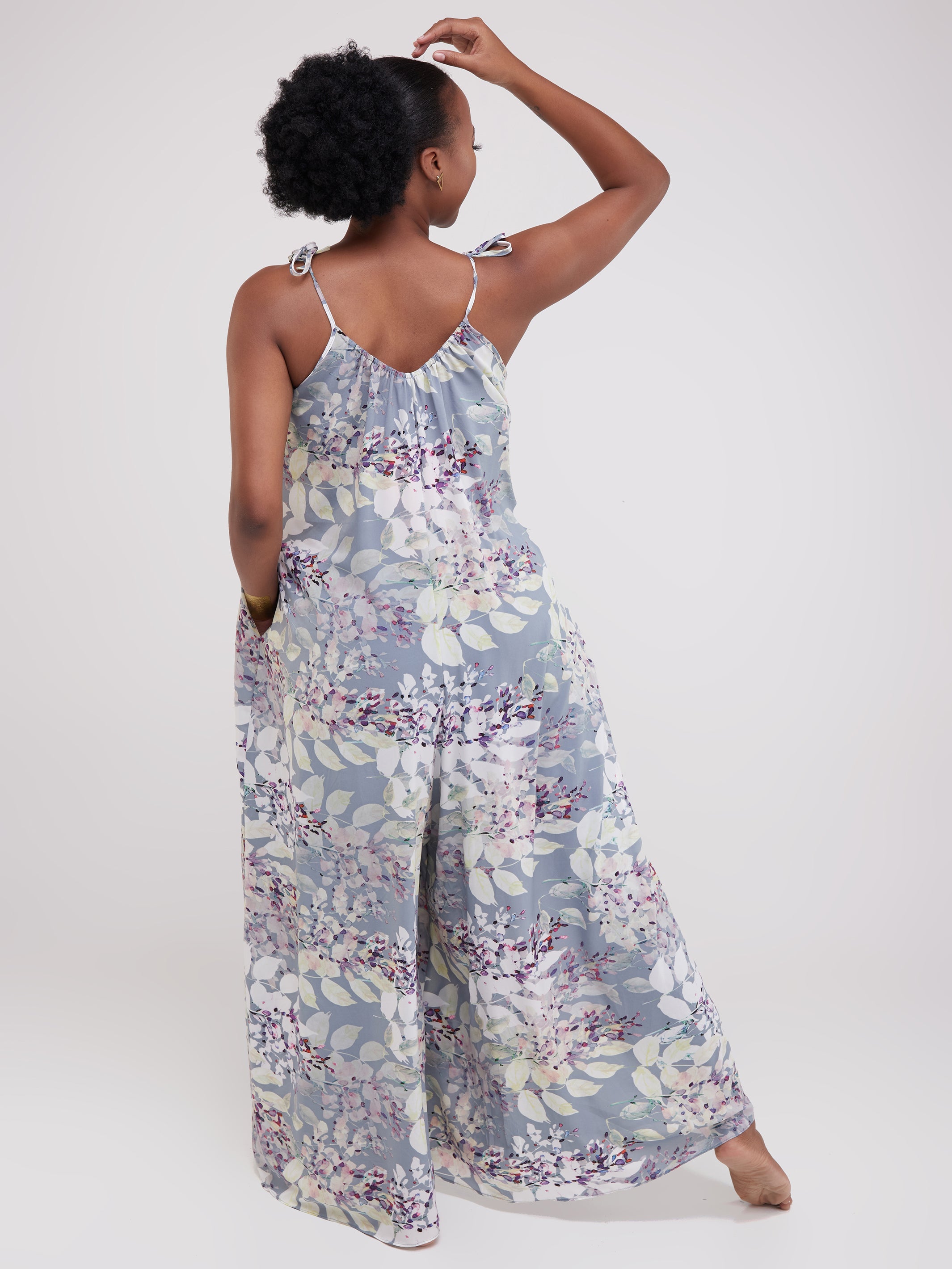 Safari Maisha Strappy Jumpsuit Cover-Up - Grey / White Print