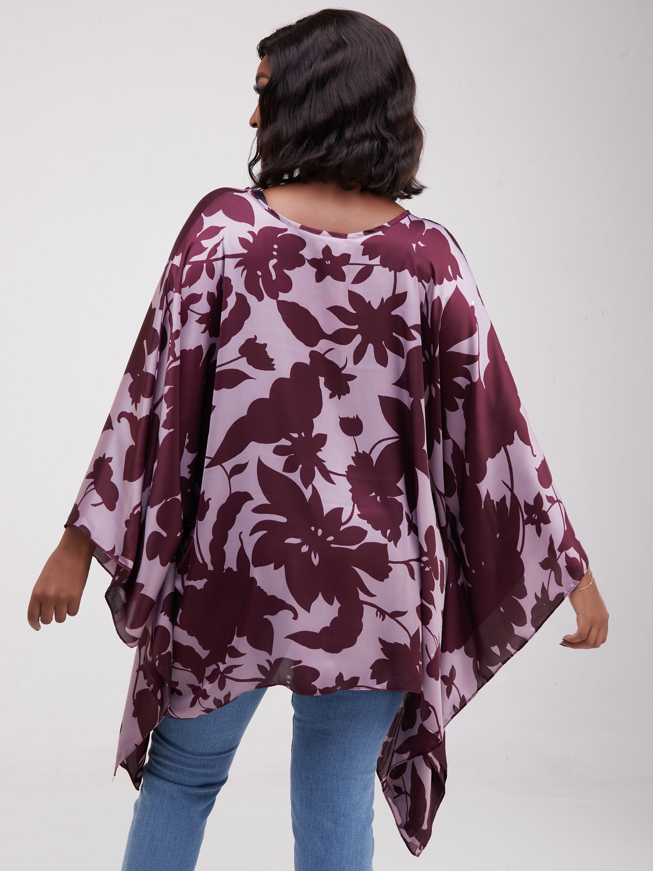 Vivo Sierra Tunic Kaftan Top - Purple Floral Leaf Print