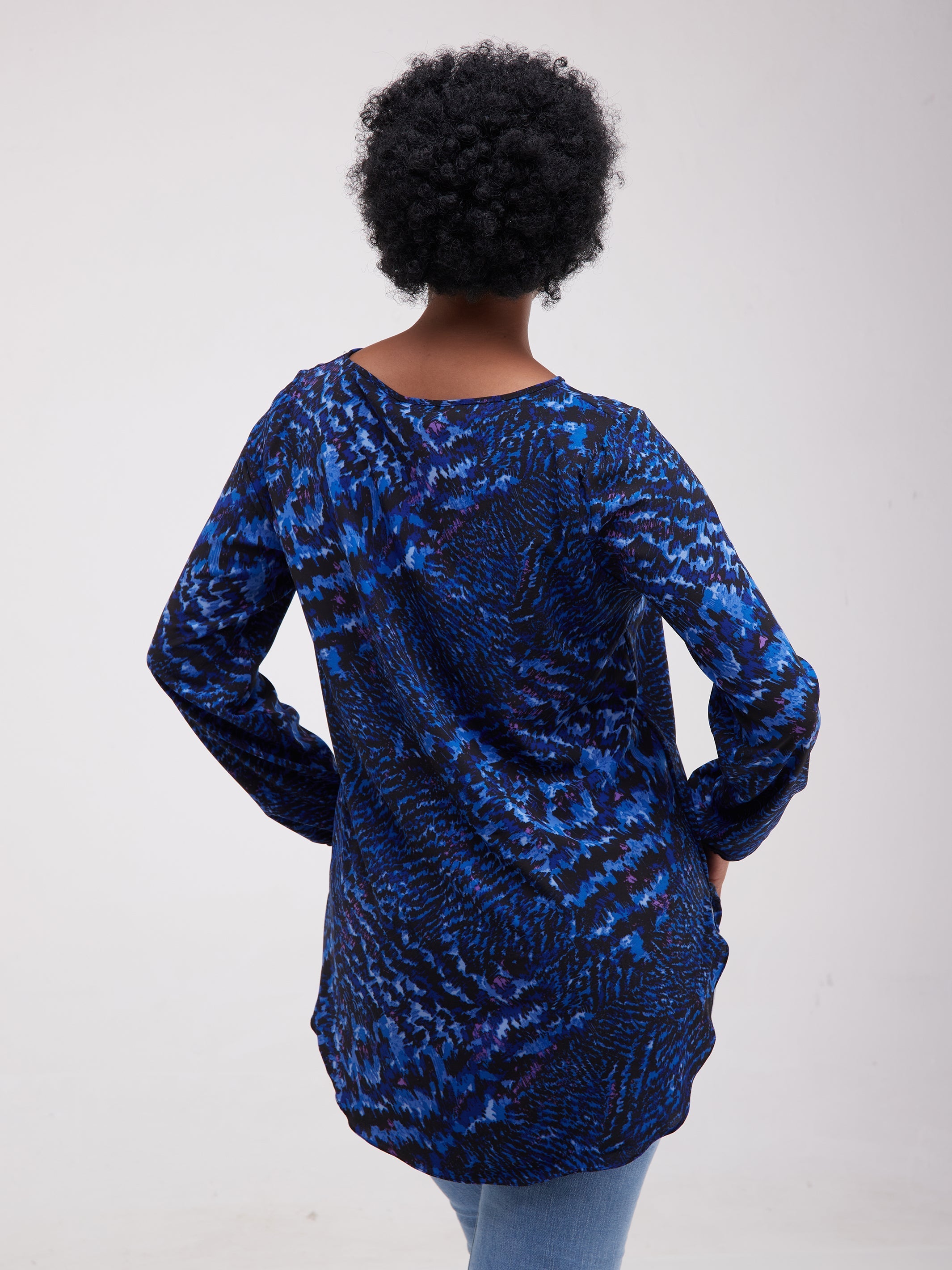 Vivo Tsavo Scalloped Hem Dress Top - Navy Blue Print