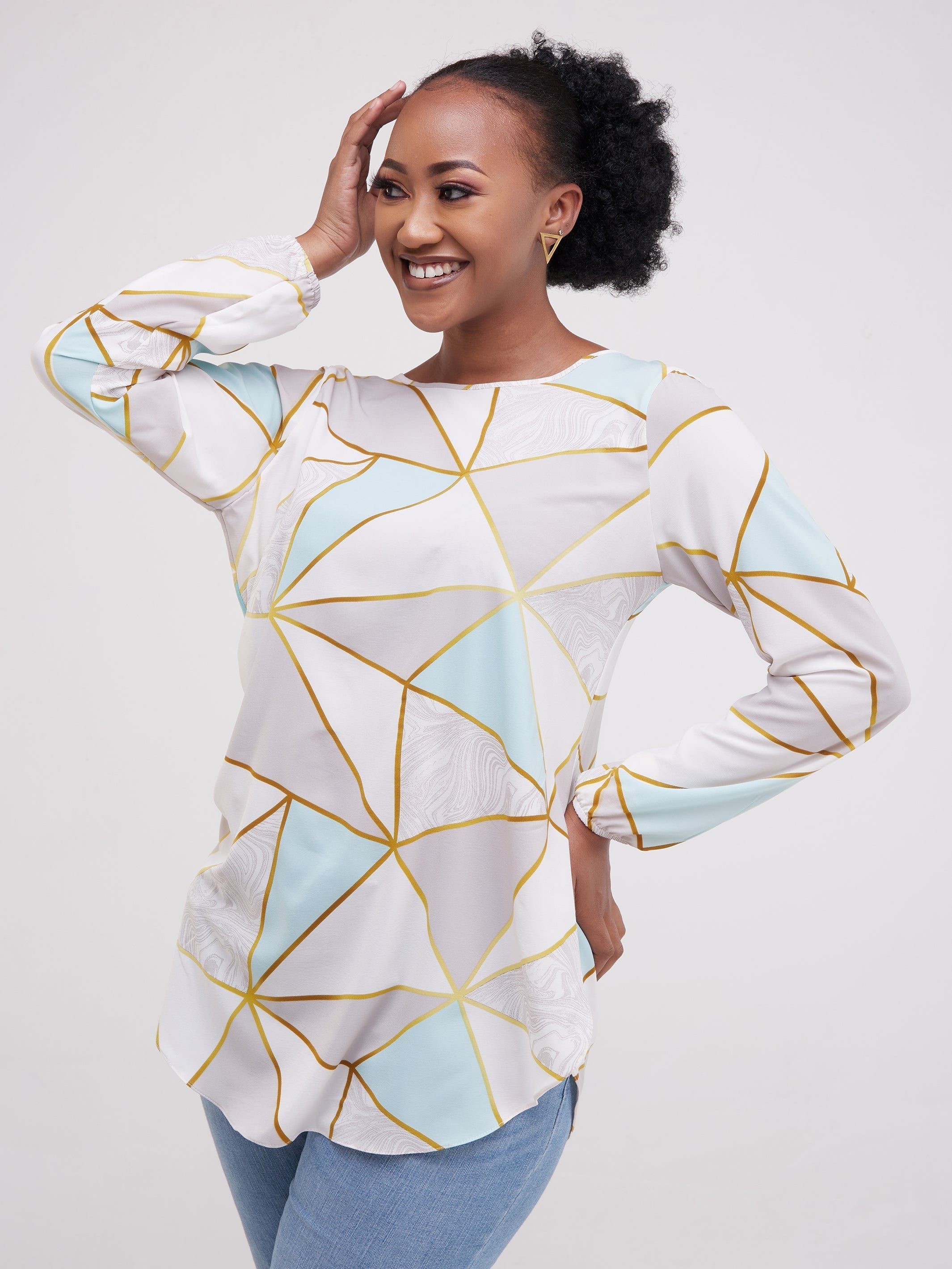 Vivo Tsavo Scalloped Hem Dress Top - Grey / White Print