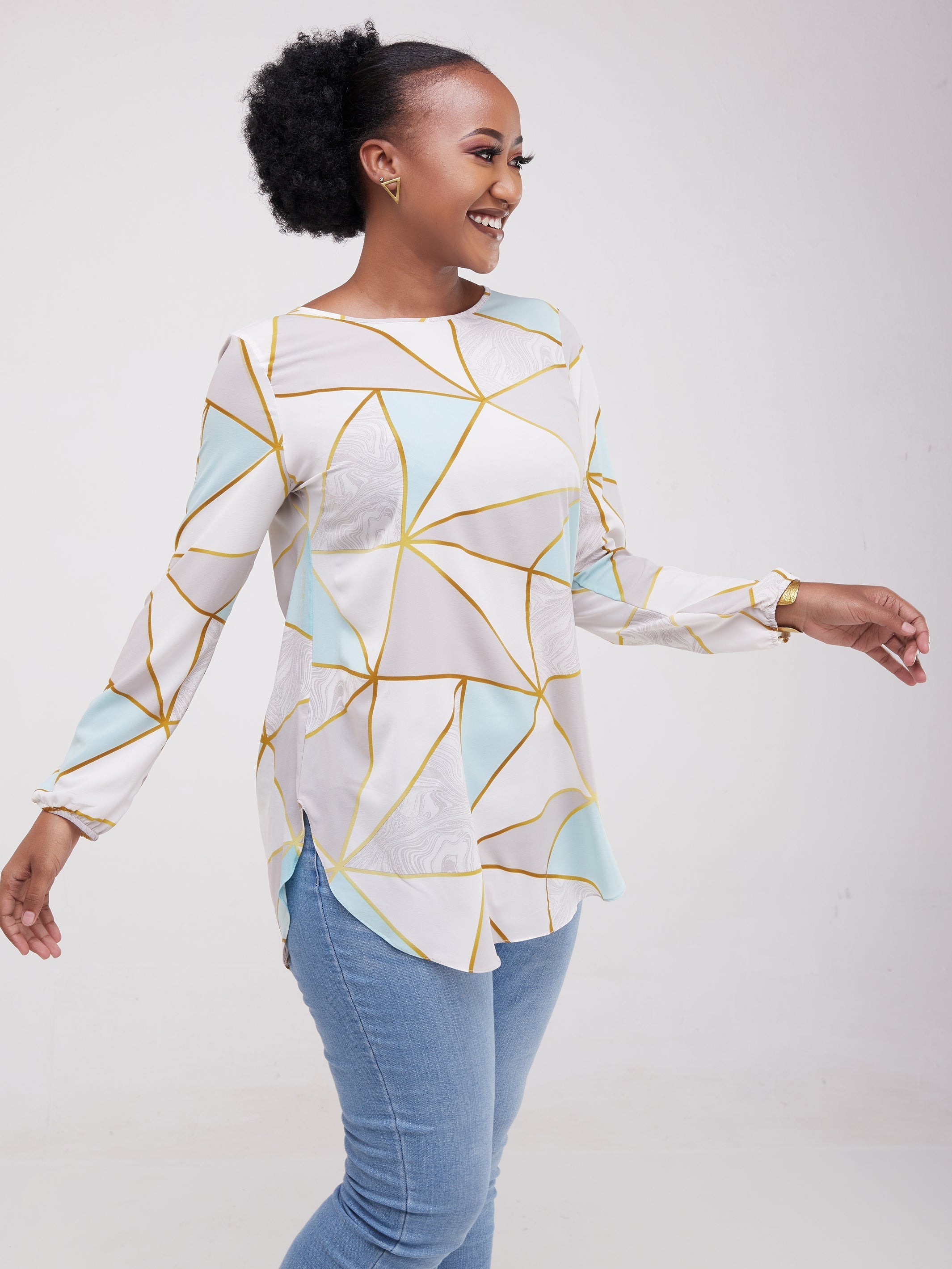 Vivo Tsavo Scalloped Hem Dress Top - Grey / White Print