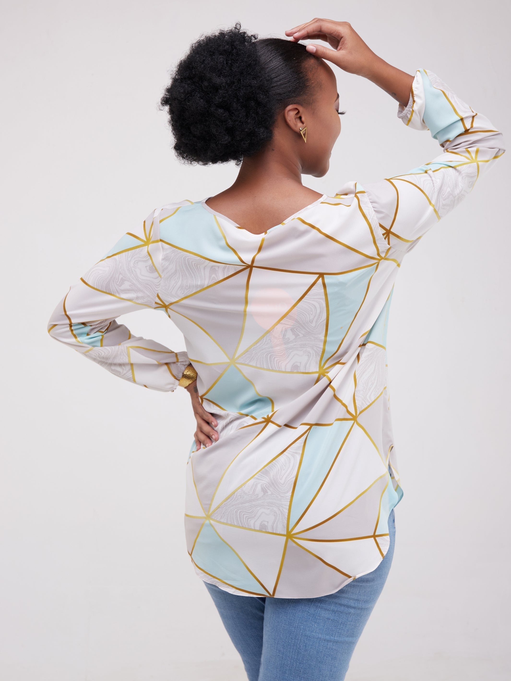 Vivo Tsavo Scalloped Hem Dress Top - Grey / White Print
