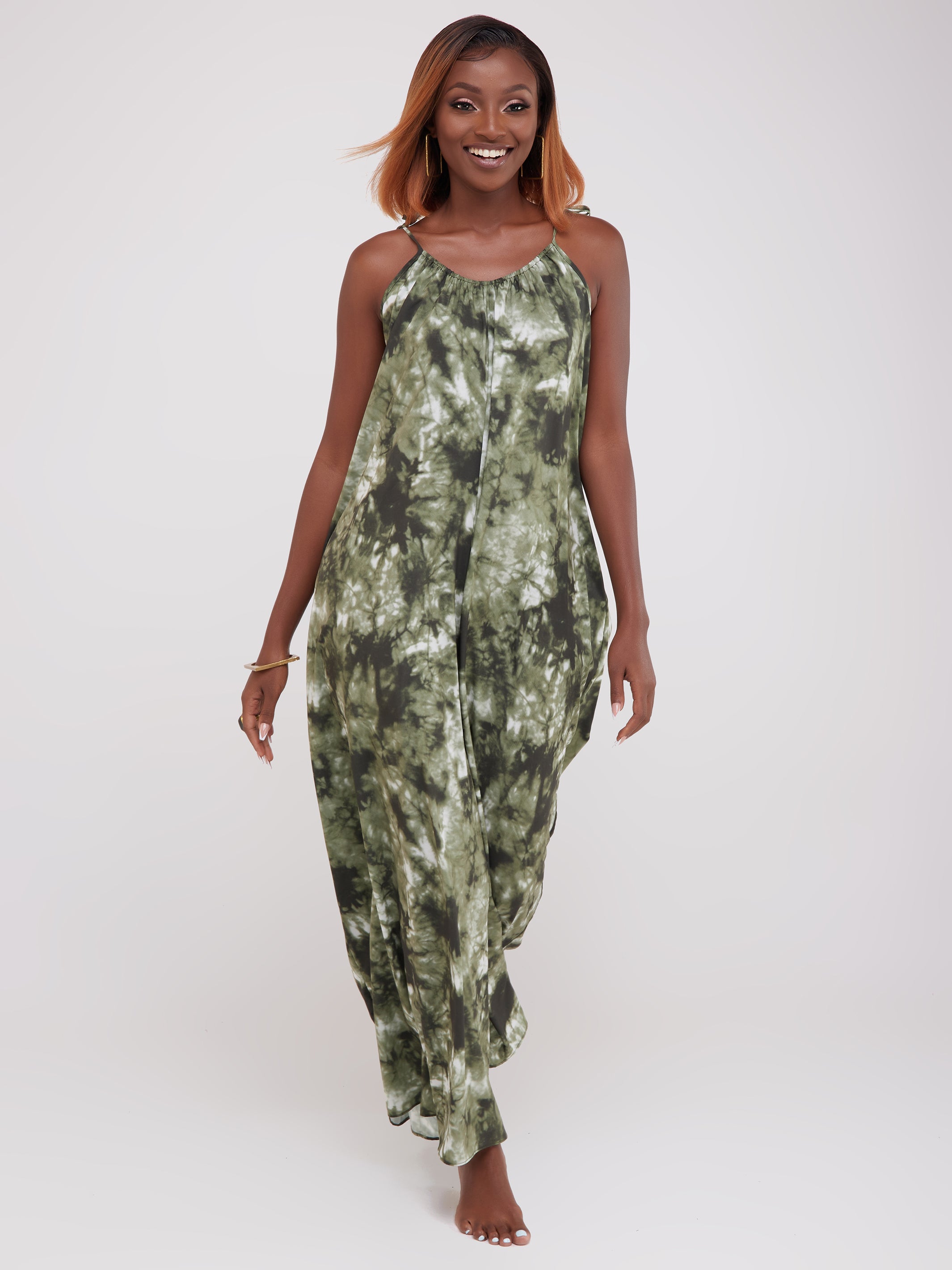 Vivo Diani Strappy Jumpsuit - Dark Green Print