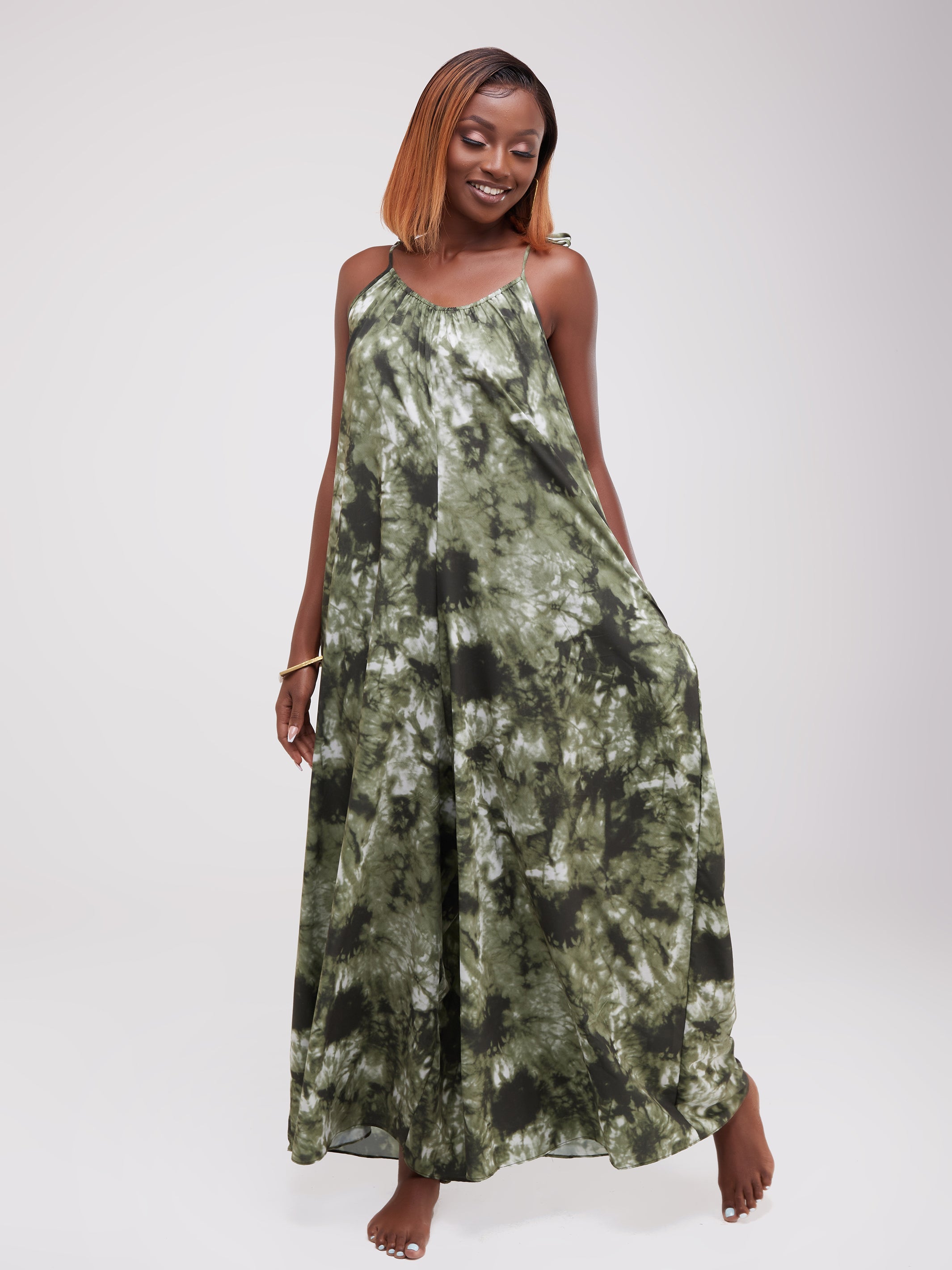 Vivo Diani Strappy Jumpsuit - Dark Green Print
