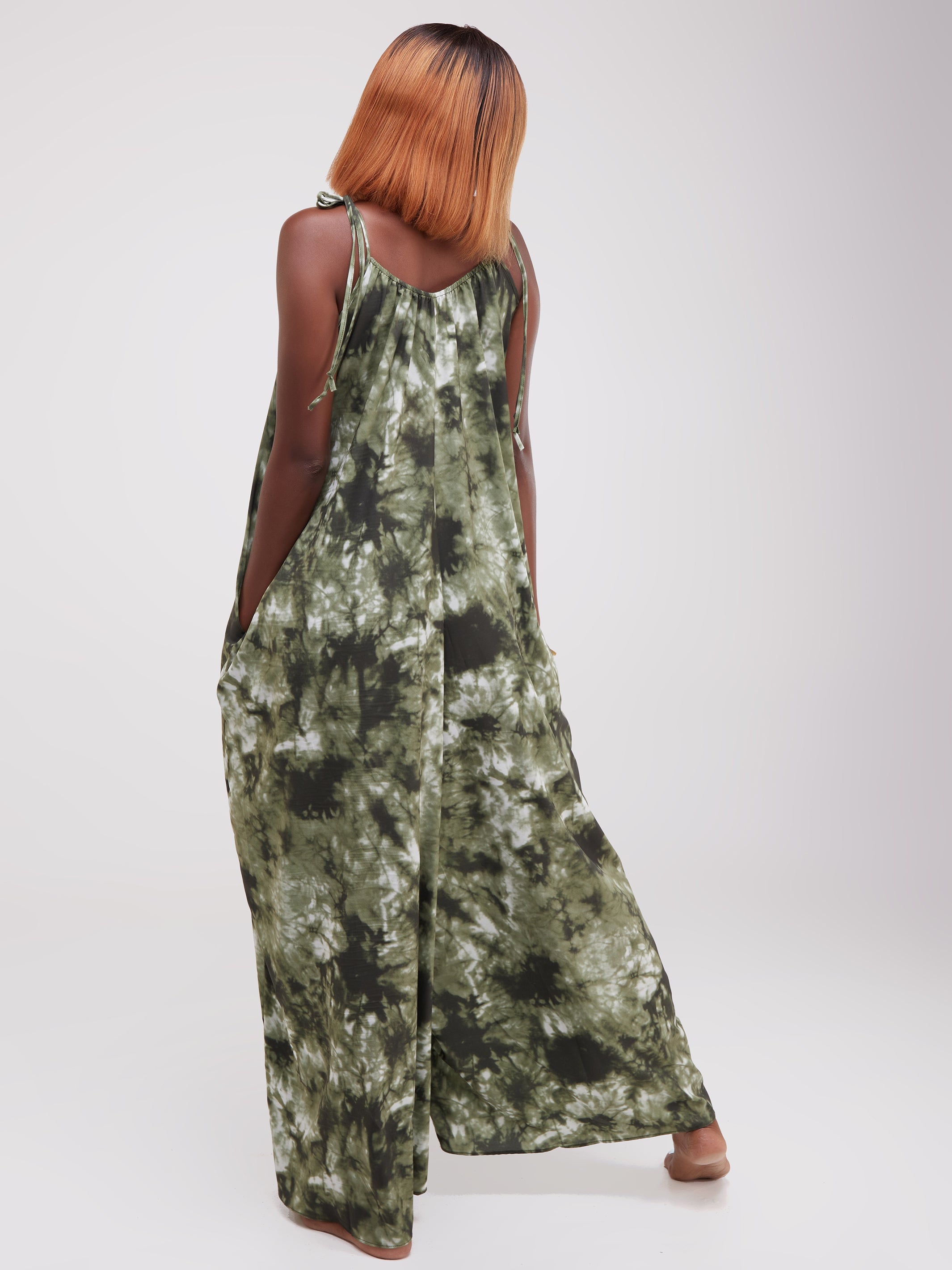 Vivo Diani Strappy Jumpsuit - Dark Green Print