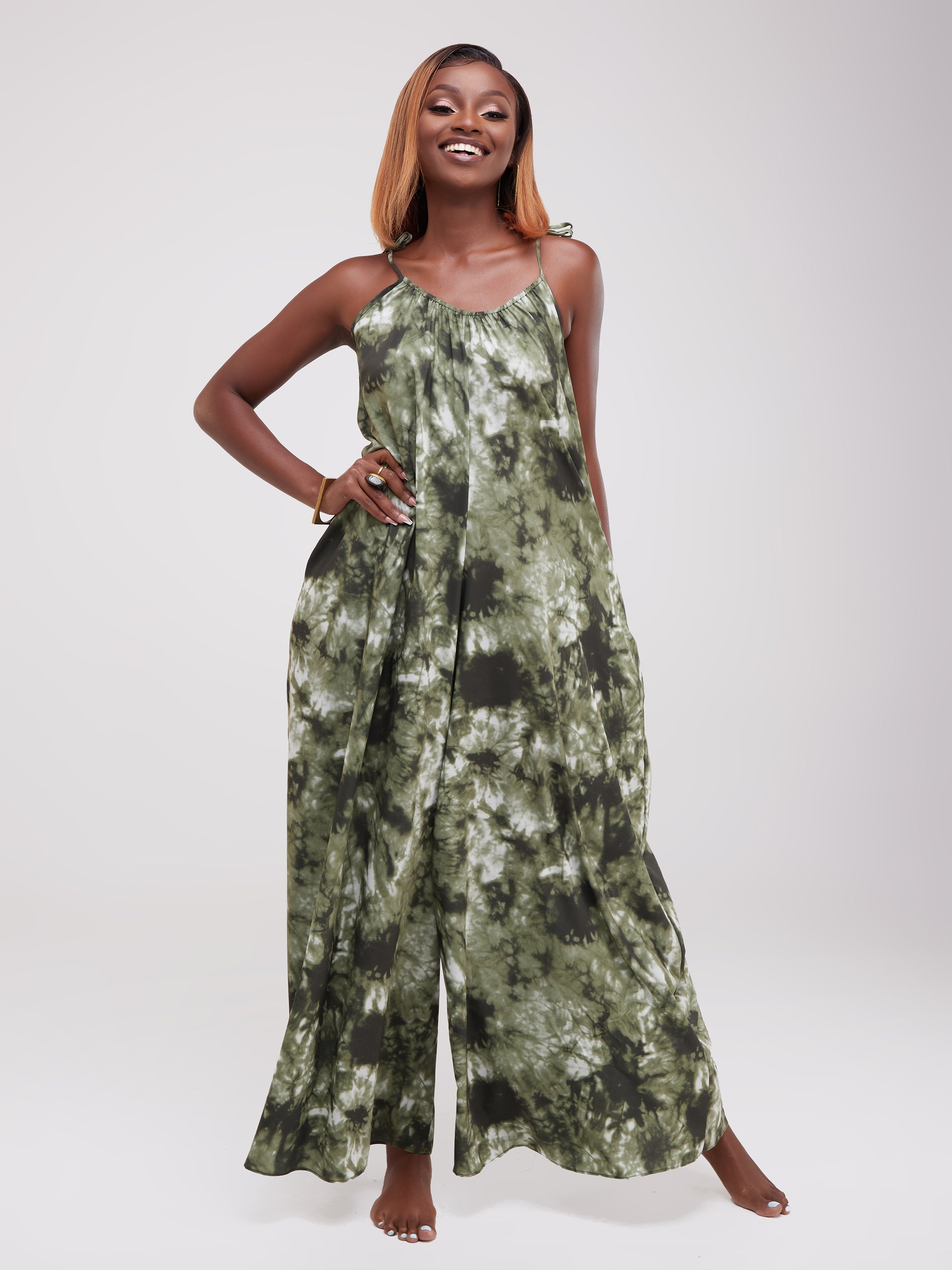 Vivo Diani Strappy Jumpsuit - Dark Green Print
