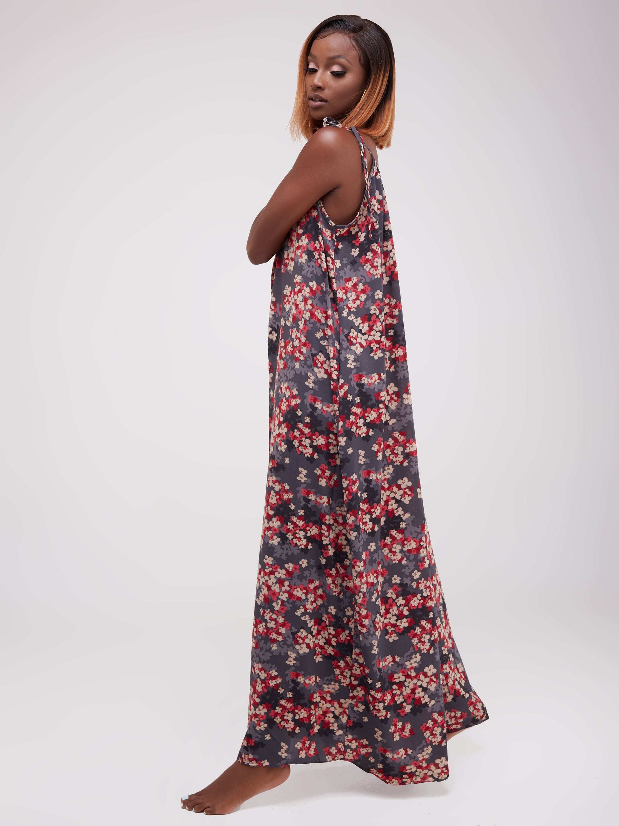 Safari Maisha Strappy Jumpsuit Cover-Up - Grey / Red Print