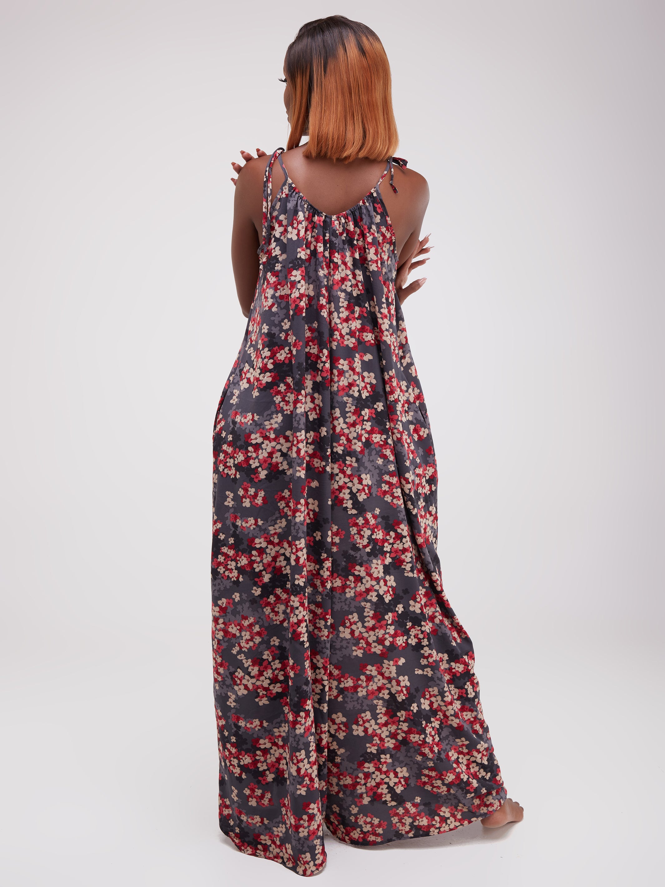 Safari Maisha Strappy Jumpsuit Cover-Up - Grey / Red Print