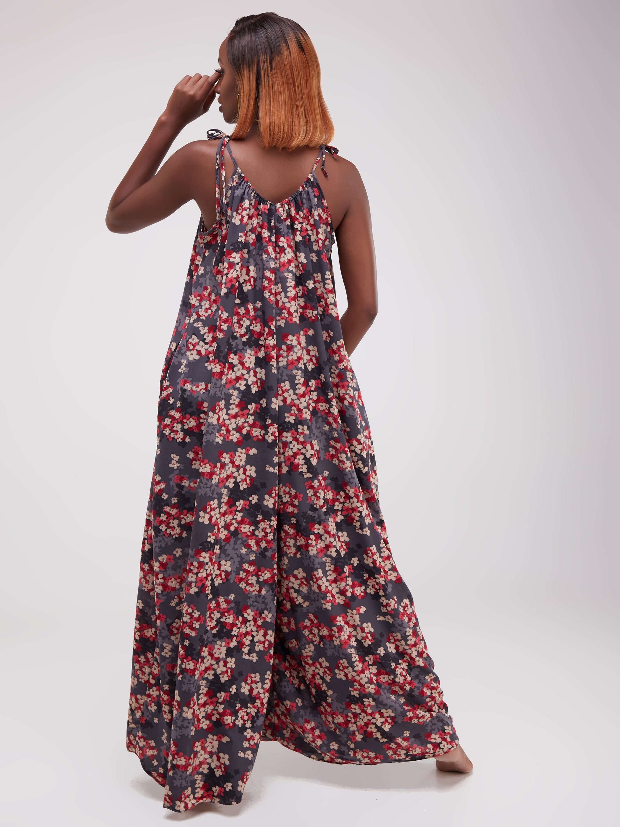 Safari Maisha Strappy Jumpsuit Cover-Up - Grey / Red Print