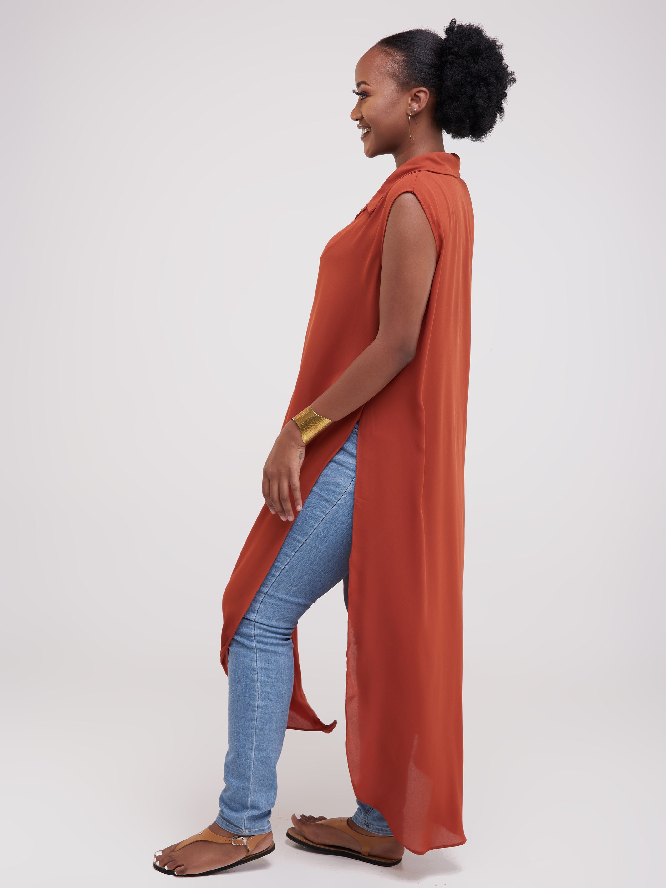 Vivo Sana Chiffon Maxi Side Slit Top - Rust