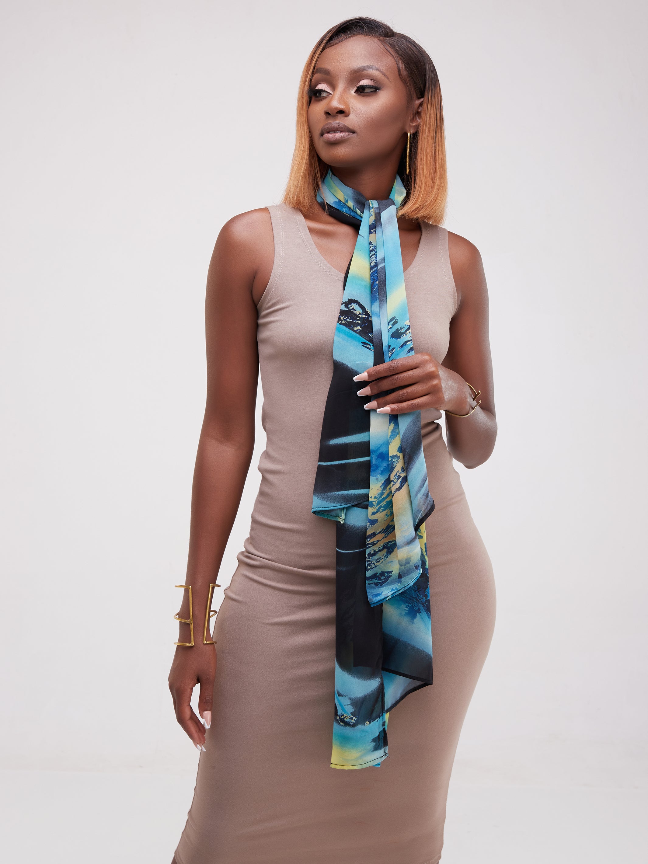 Safari Basic Chiffon Scarf - Sea Green / Mustard Print