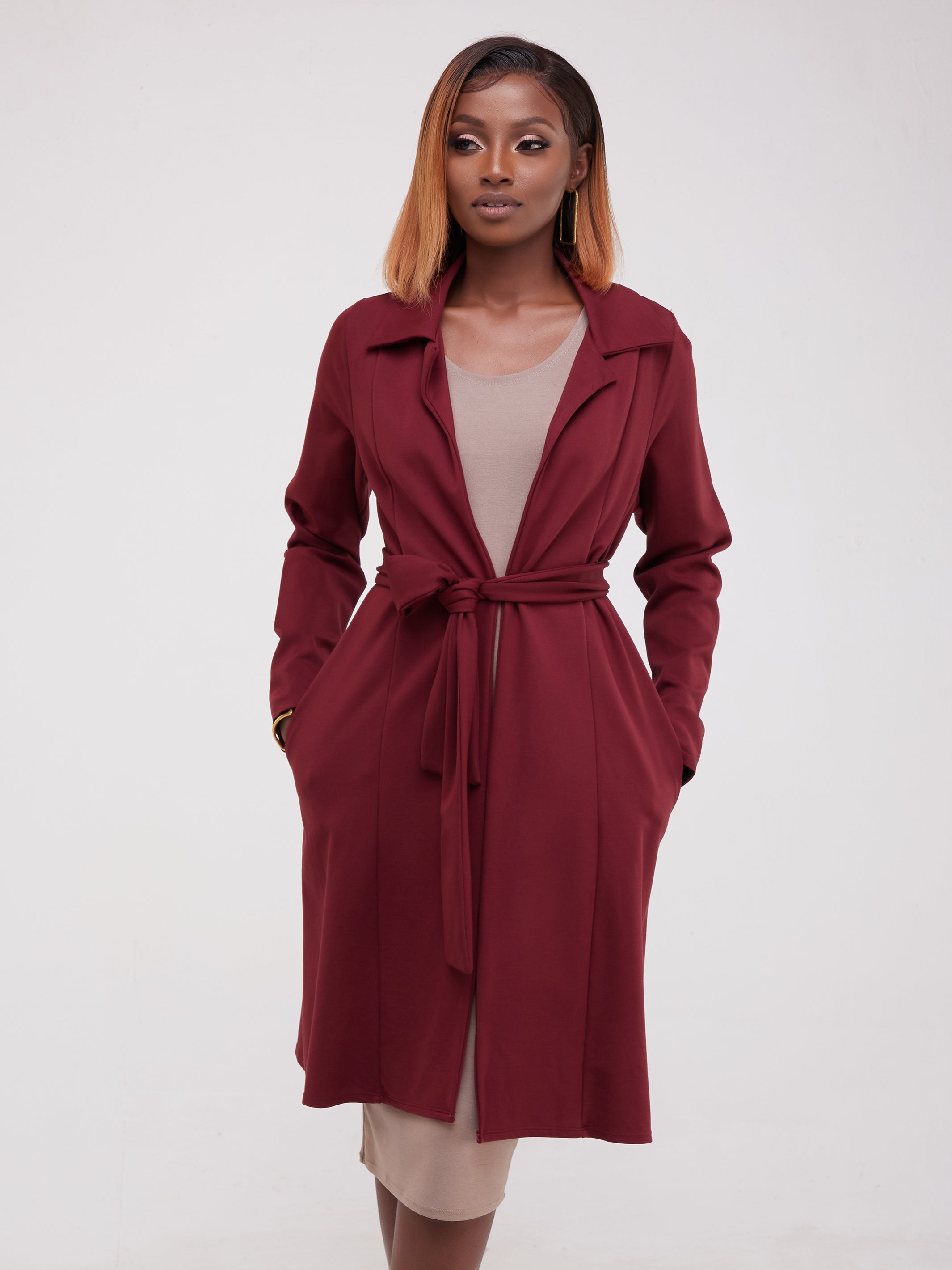 Vivo Basic Trench Coat - Maroon