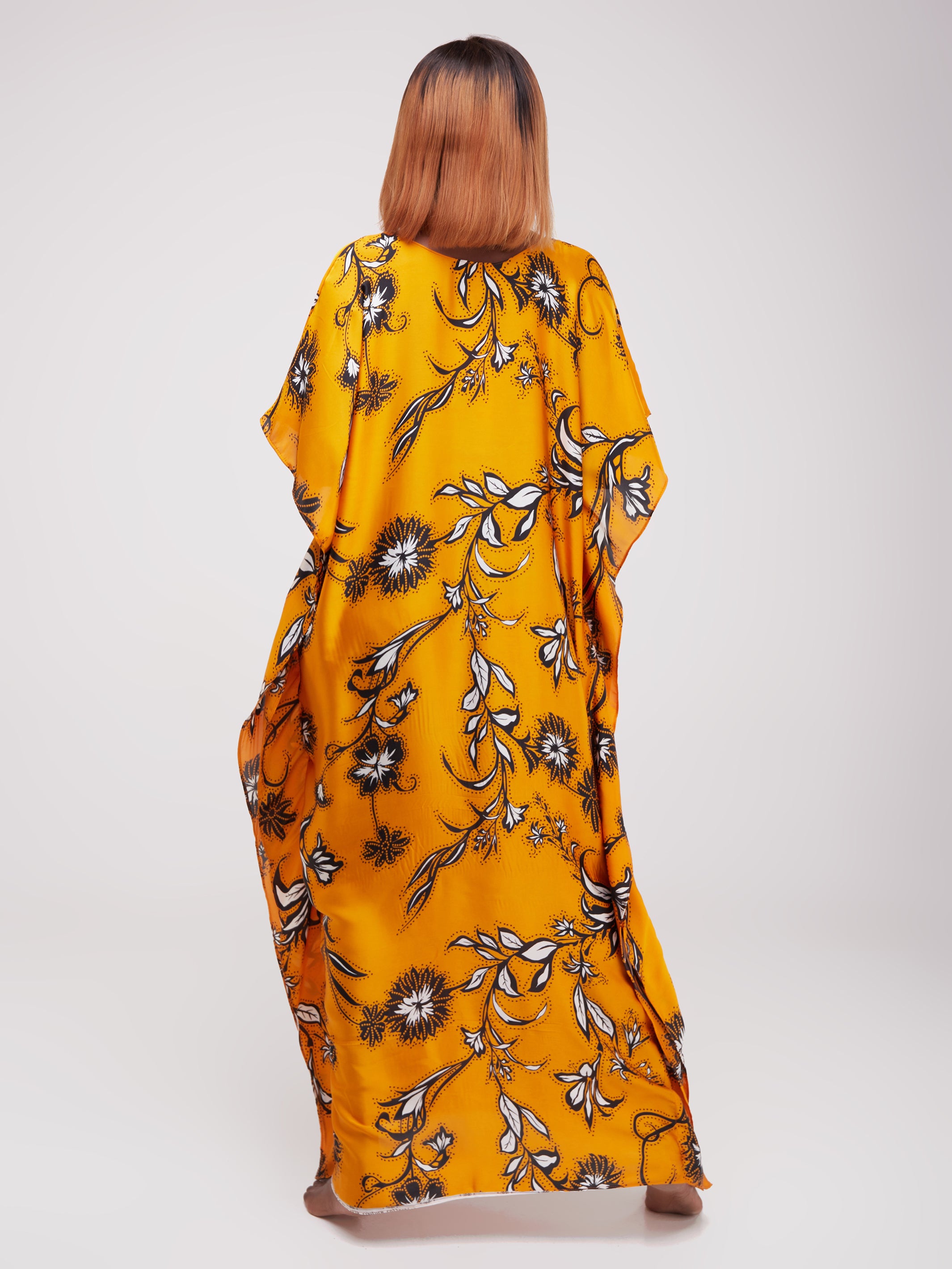 Vivo Satin Maxi Dira Dress - Mustard Floral Print