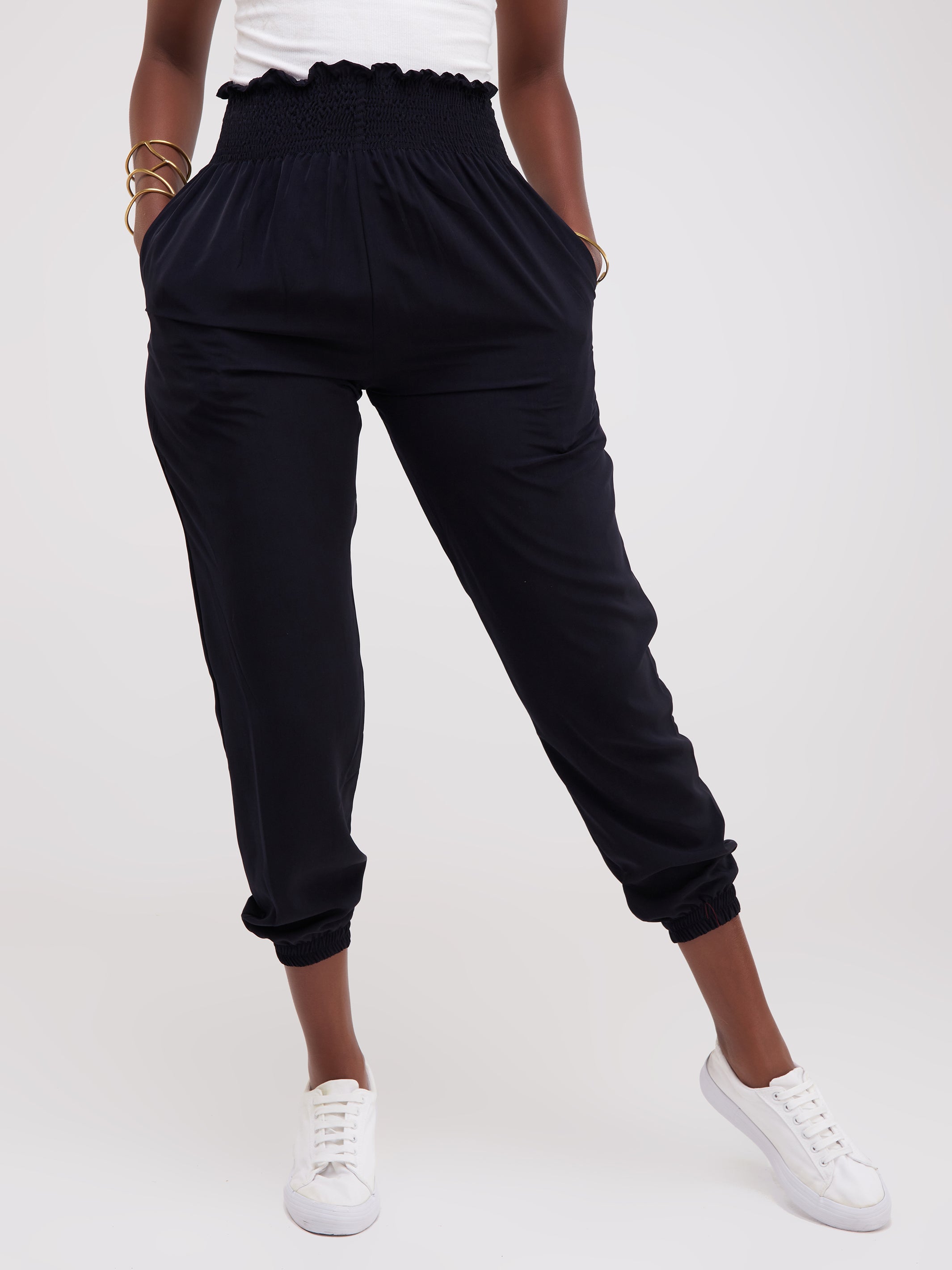 Safari Naima Shirred Waist Jogger Pants - Navy Blue