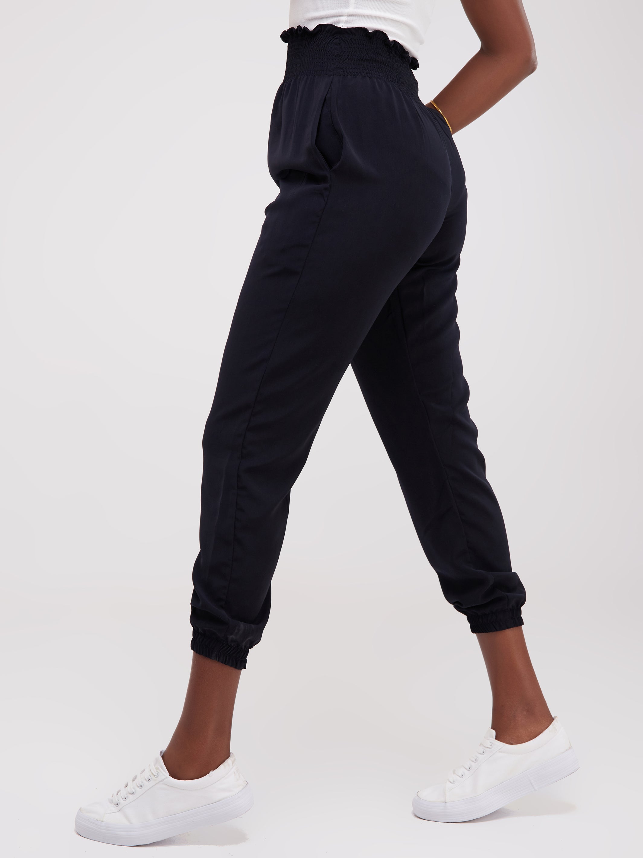 Safari Naima Shirred Waist Jogger Pants - Navy Blue