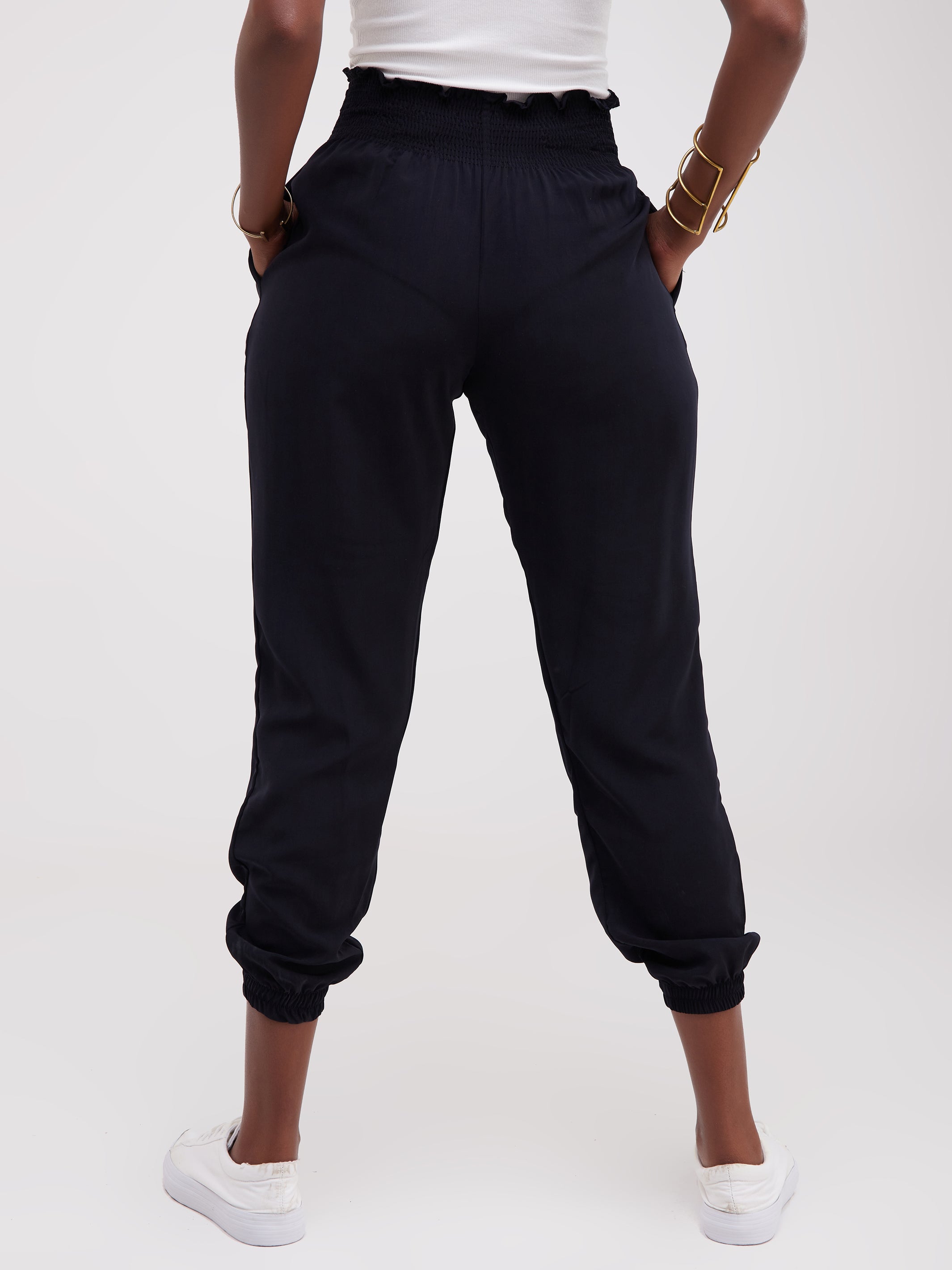 Safari Naima Shirred Waist Jogger Pants - Navy Blue