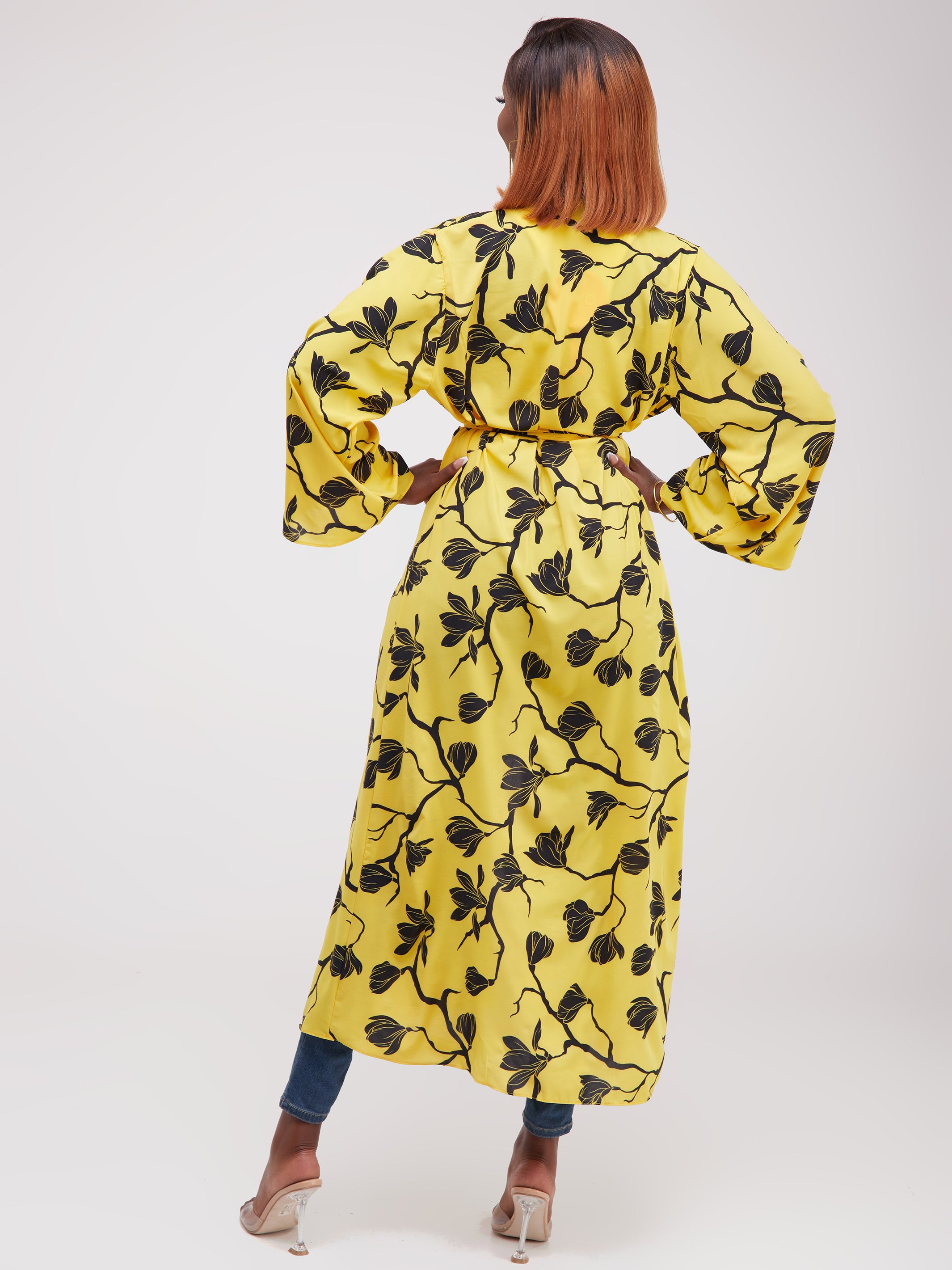 Safari Maisha Long Sleeved Kimono - Yellow Floral Print