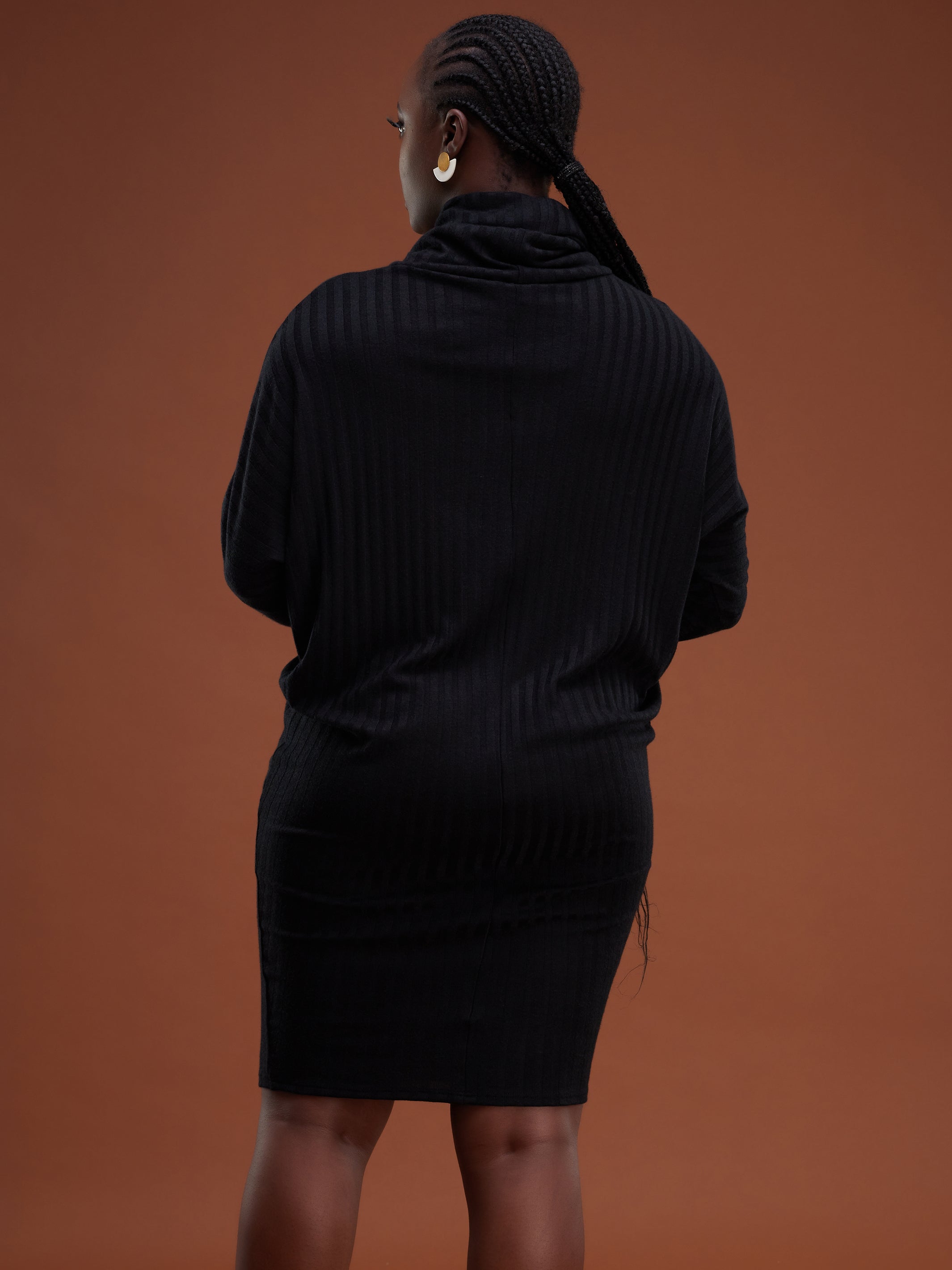 Safari Basic Dolman Cowl Sweater Dress - Black