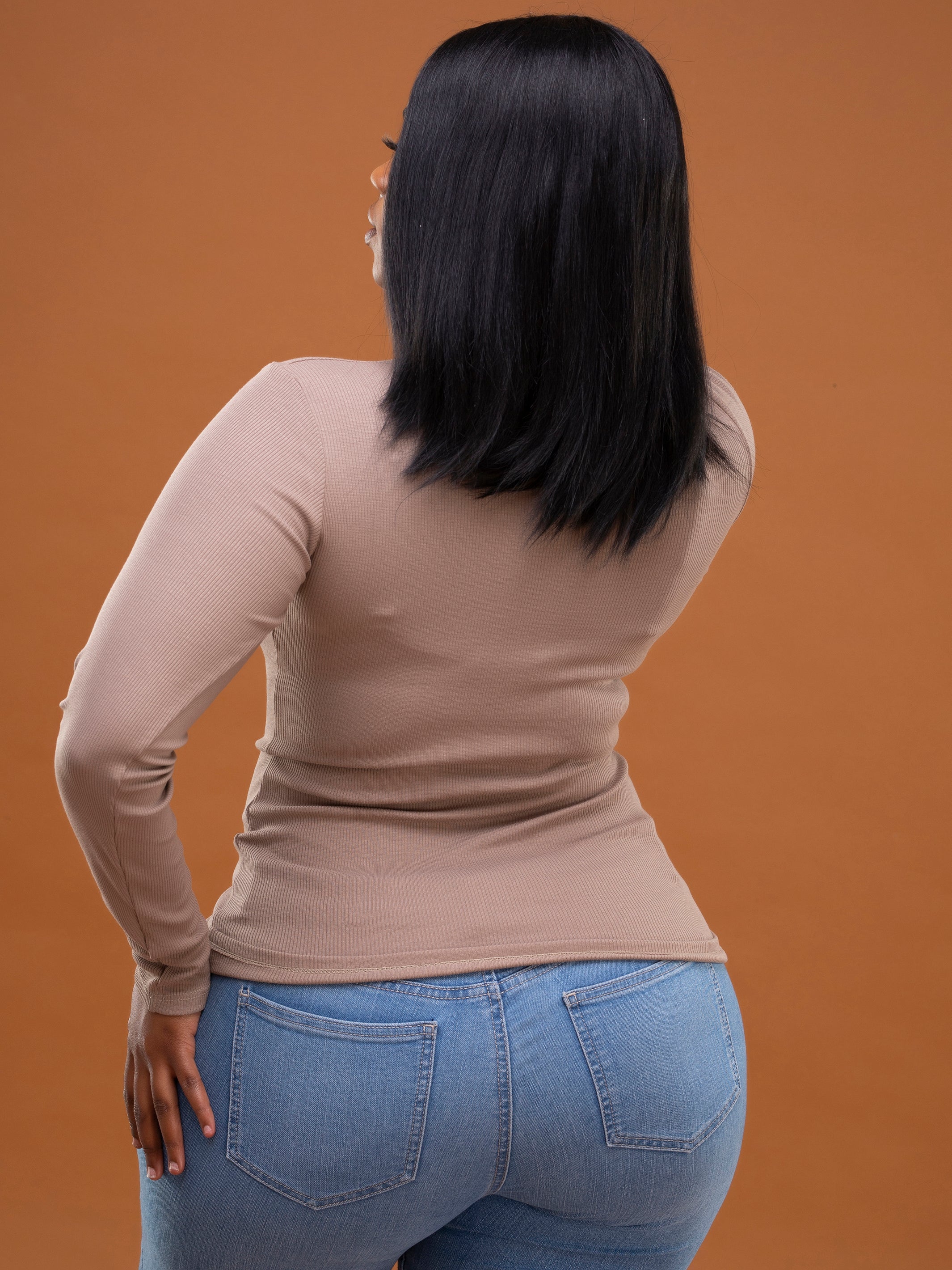 Safari Ribbed Turtleneck Top - Taupe