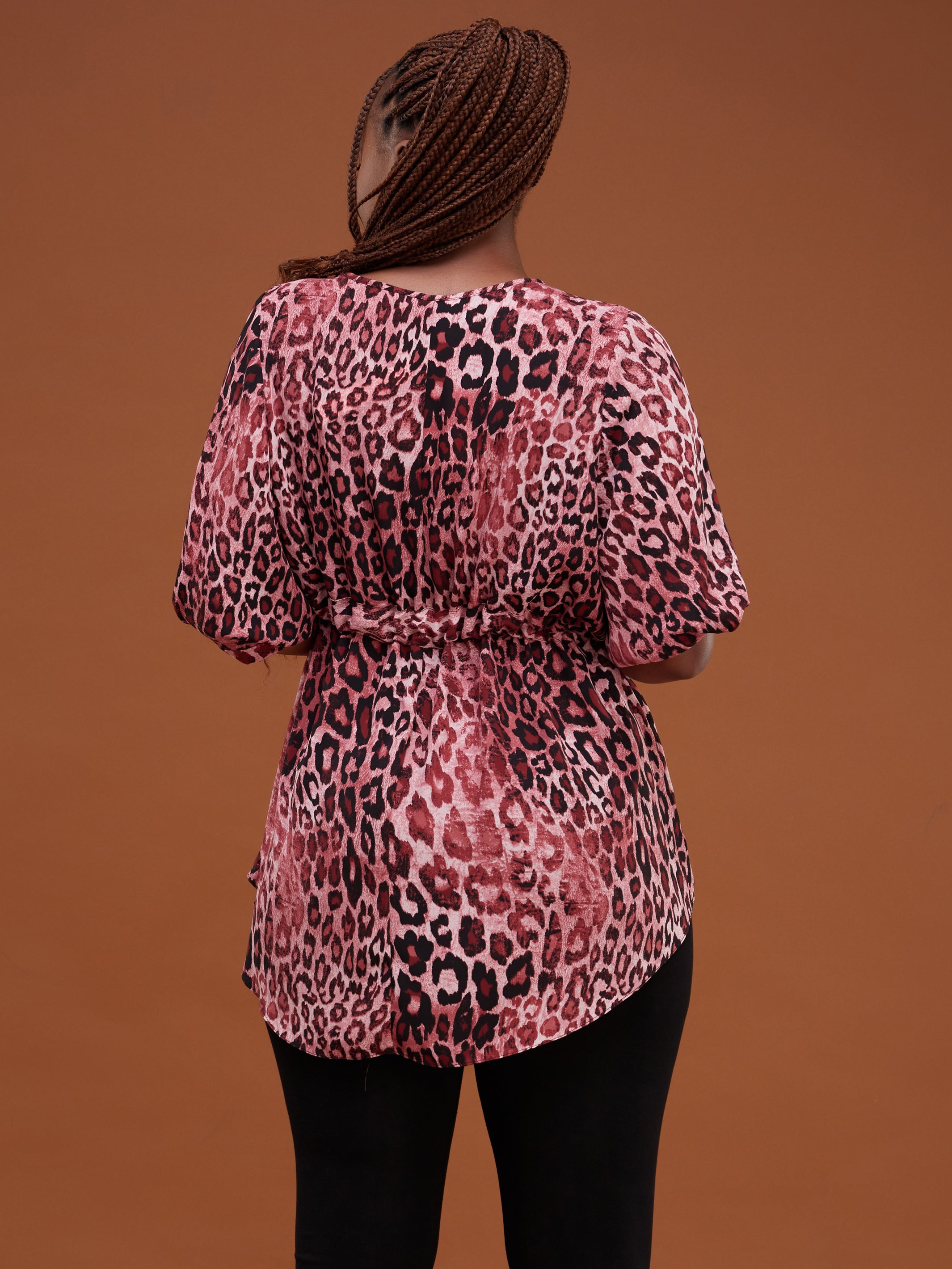 Safari Drawstring High-Low Top - Red Print