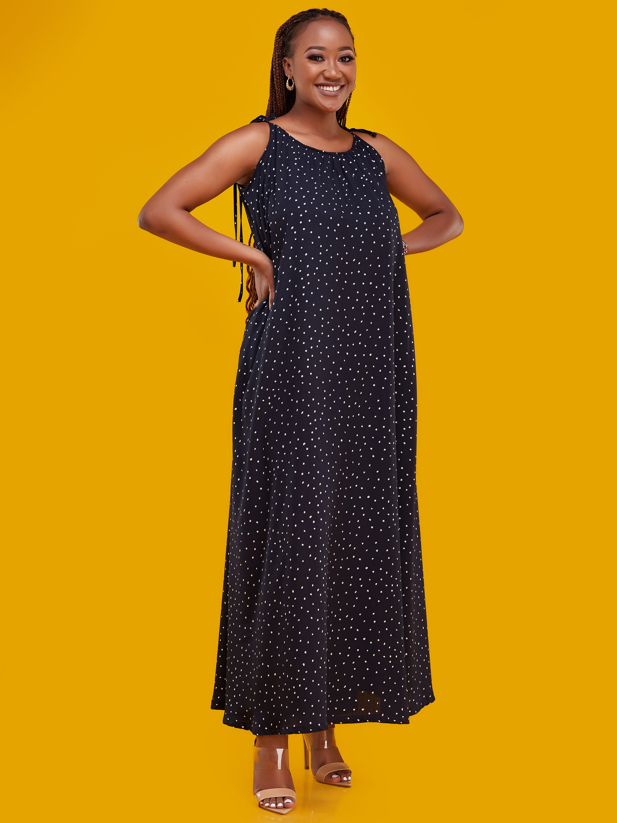 Vivo Diani Strappy Maxi Dress - Navy / White Polka