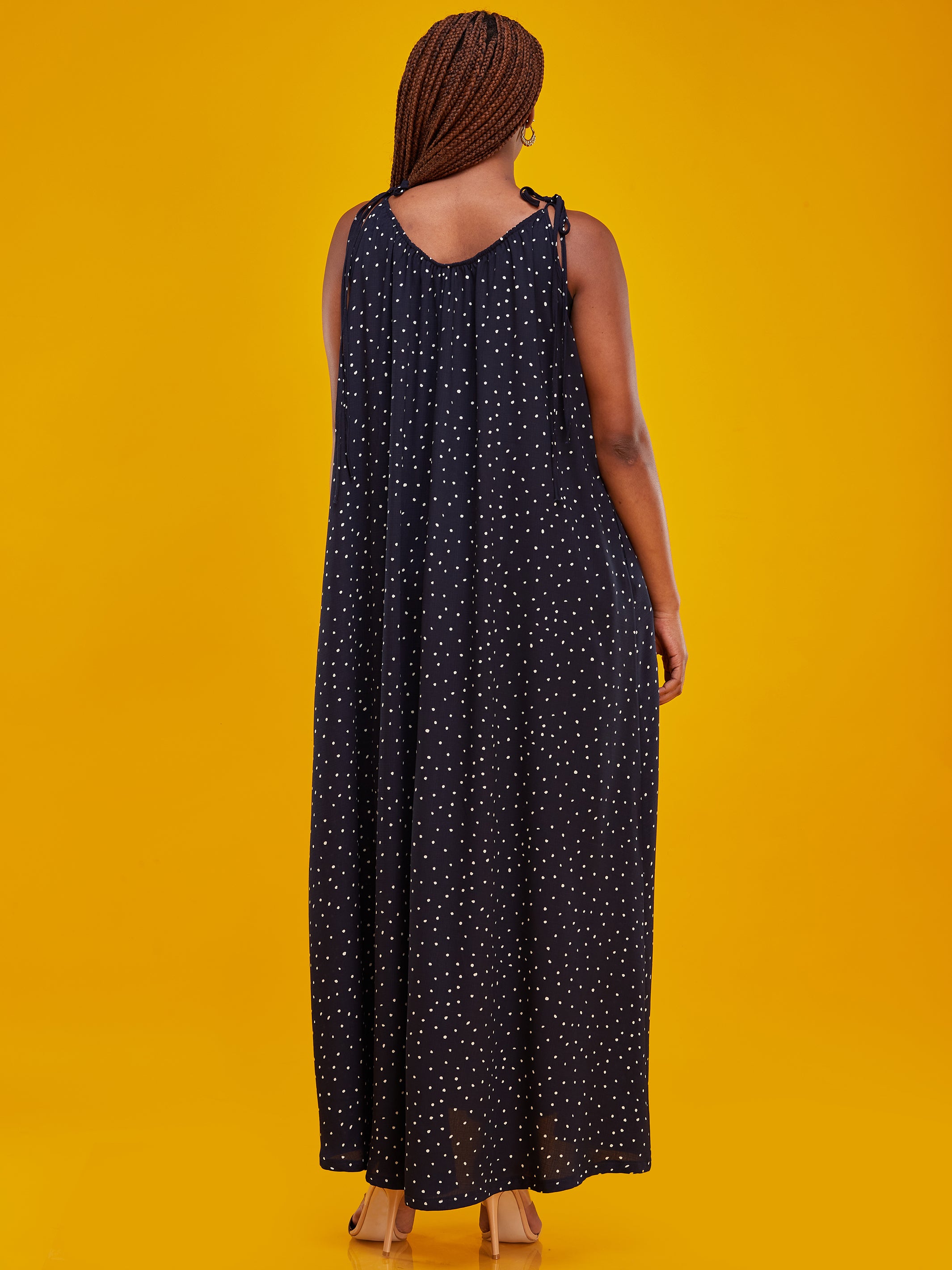 Vivo Diani Strappy Maxi Dress - Navy / White Polka