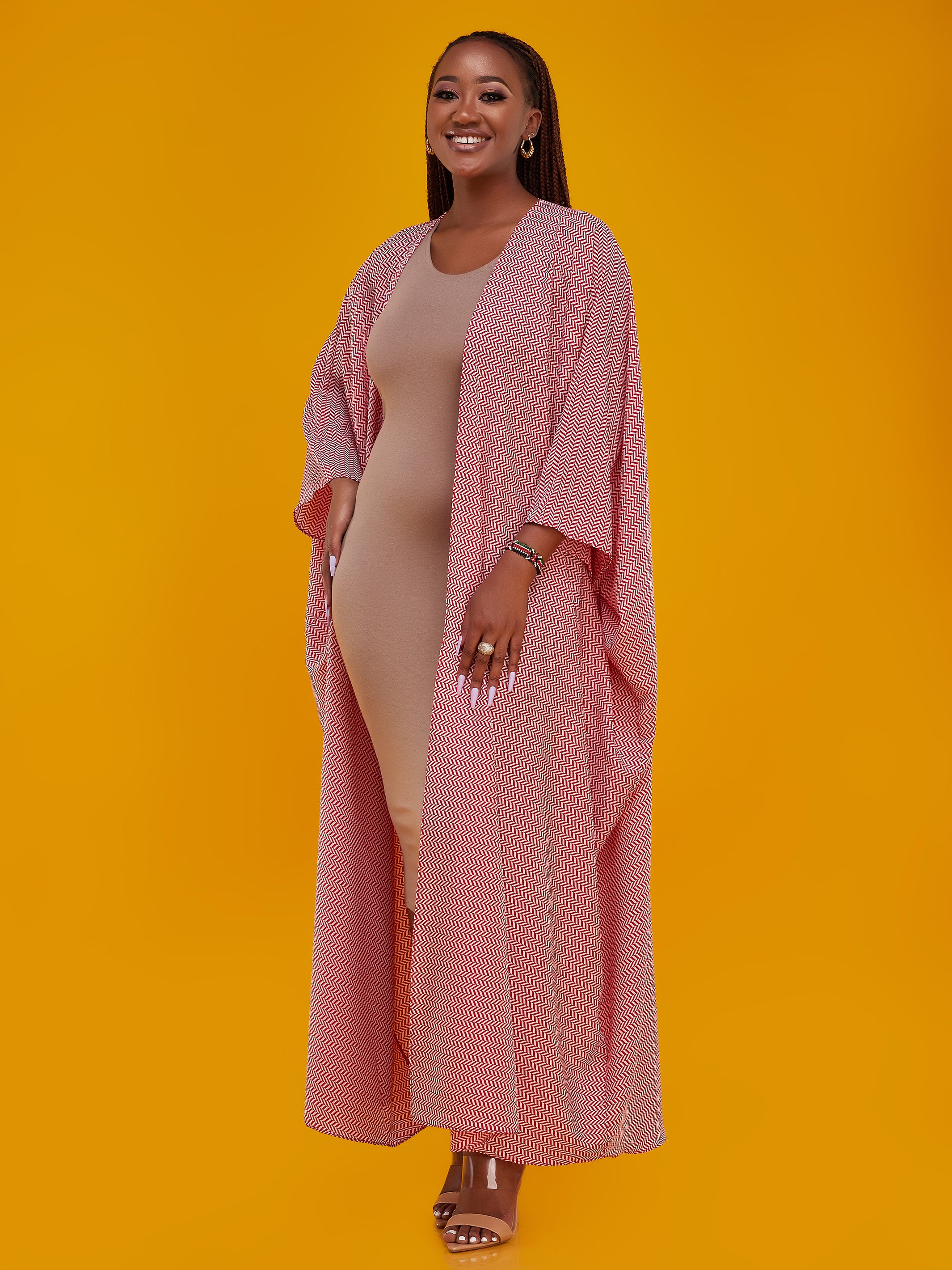 Vivo Muna Chiffon Kimono - Red / White Print