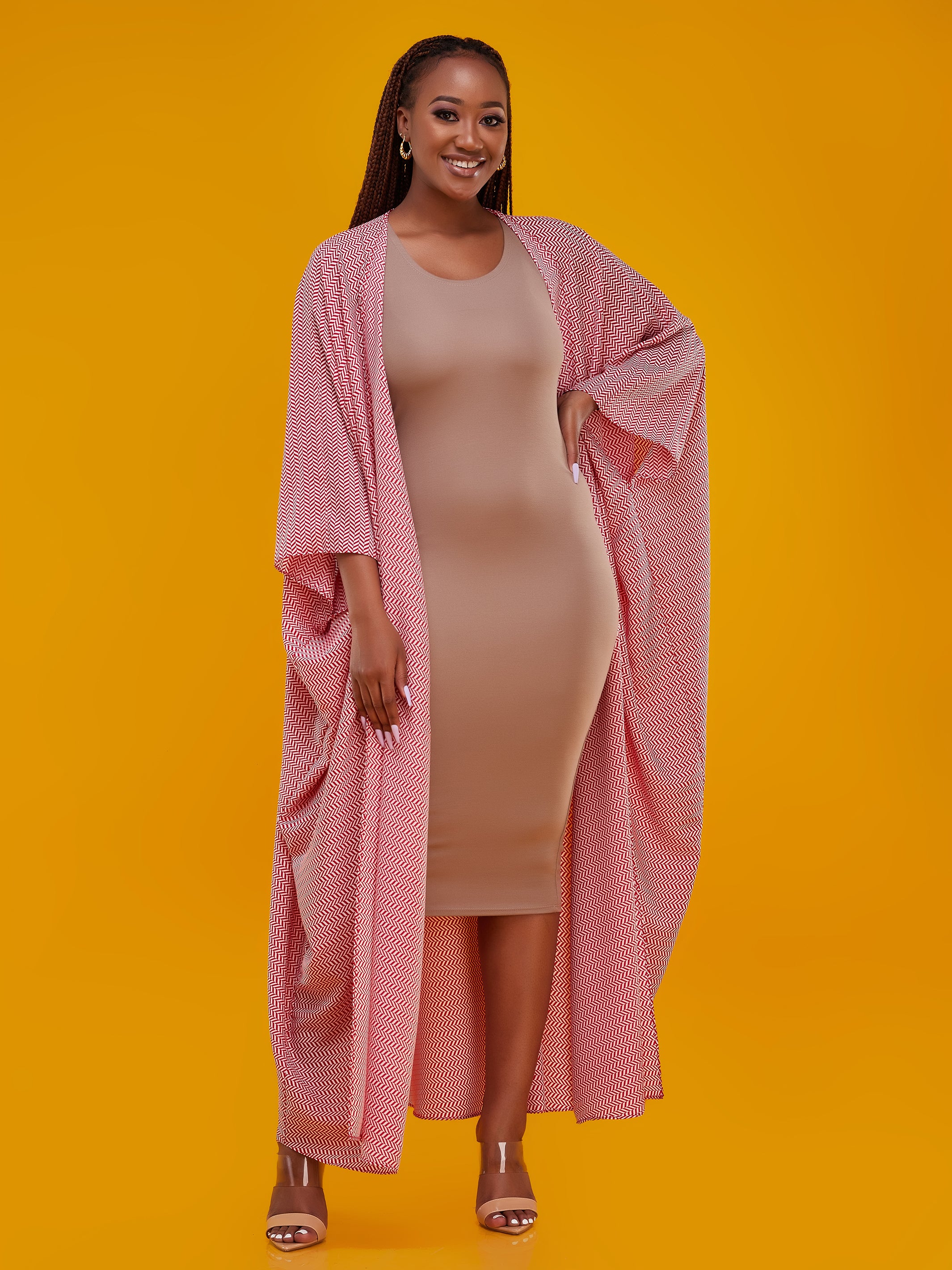 Vivo Muna Chiffon Kimono - Red / White Print