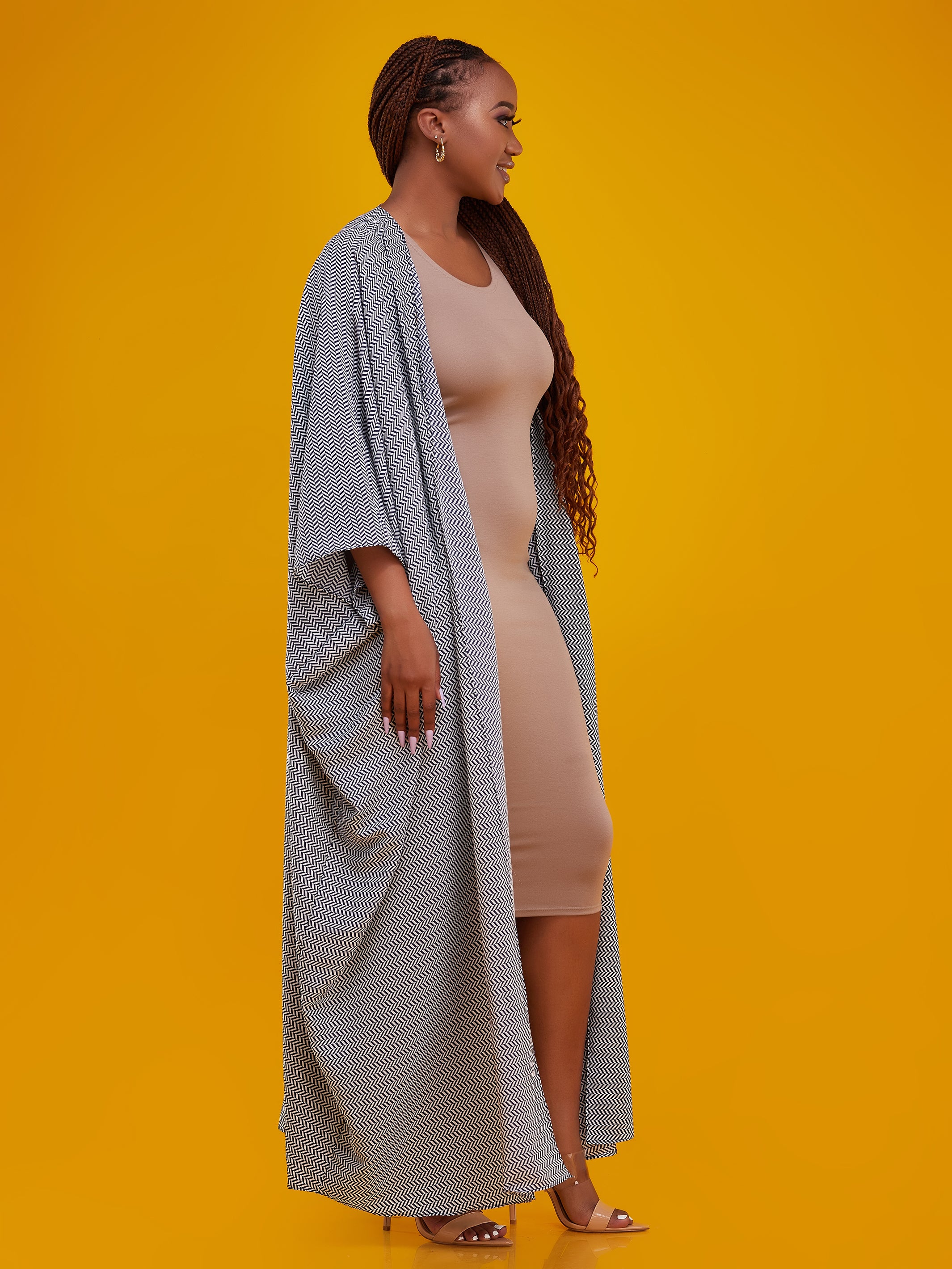 Vivo Muna Chiffon Kimono - Navy / White Print