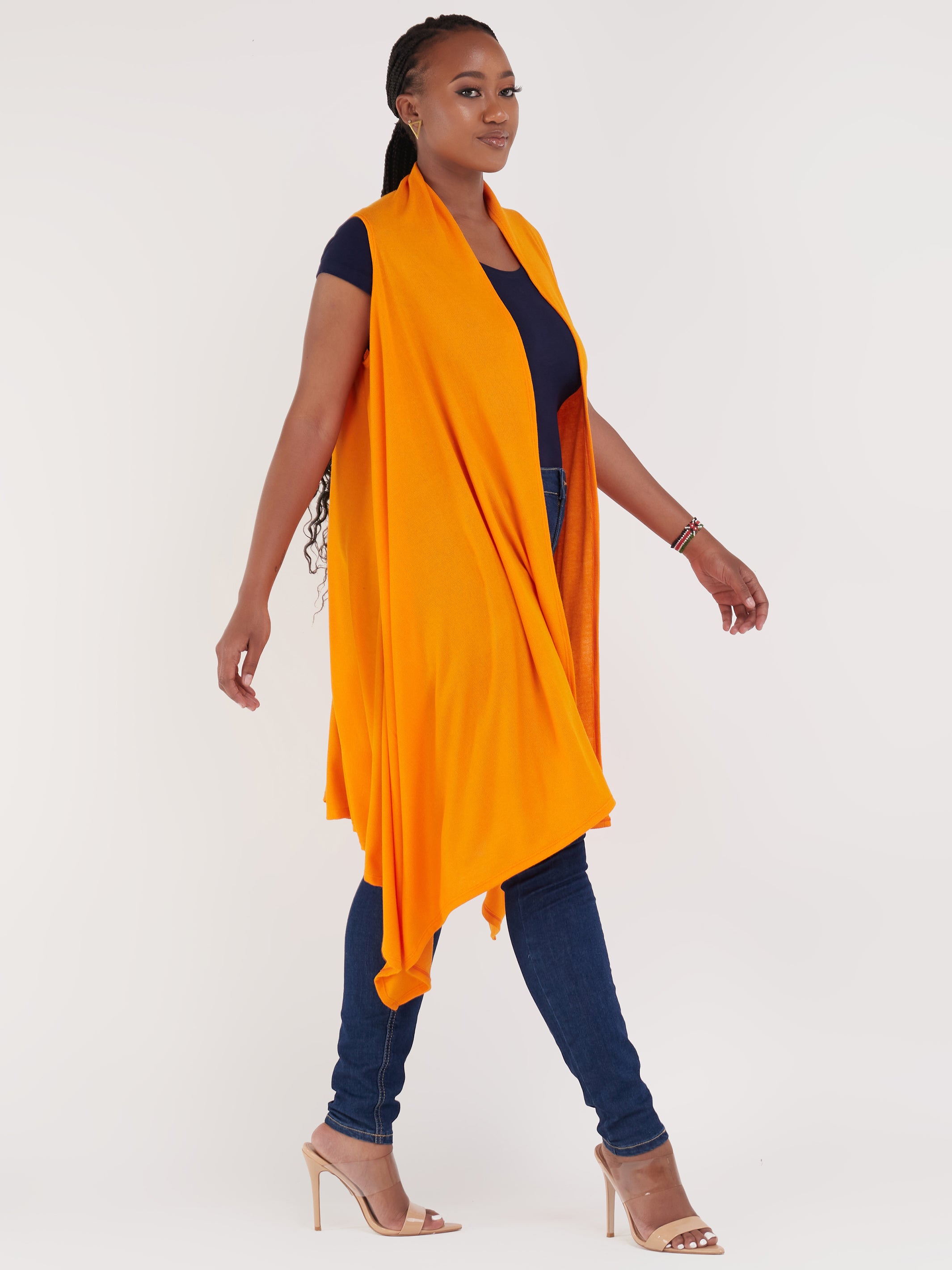 Vivo Basic Sleeveless Cascade Sweater - Orange
