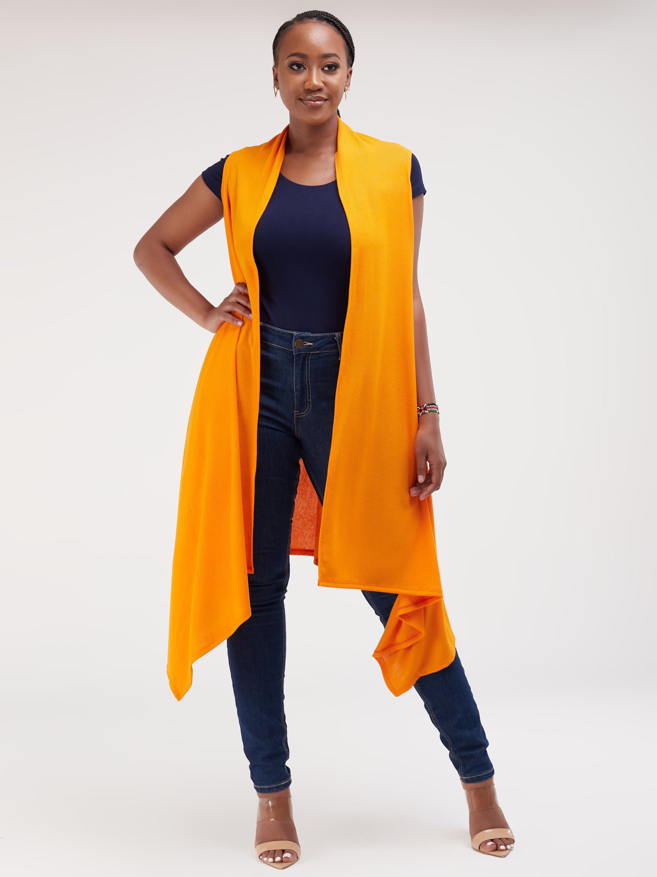 Vivo Basic Sleeveless Cascade Sweater - Orange