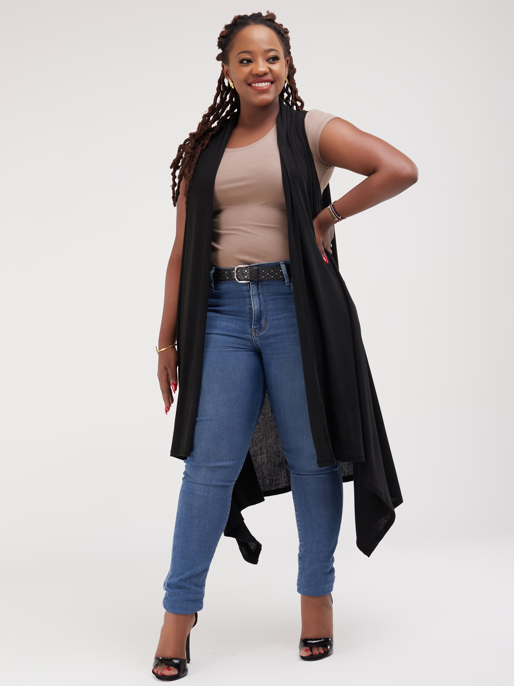 Vivo Basic Sleeveless Cascade Sweater - Black