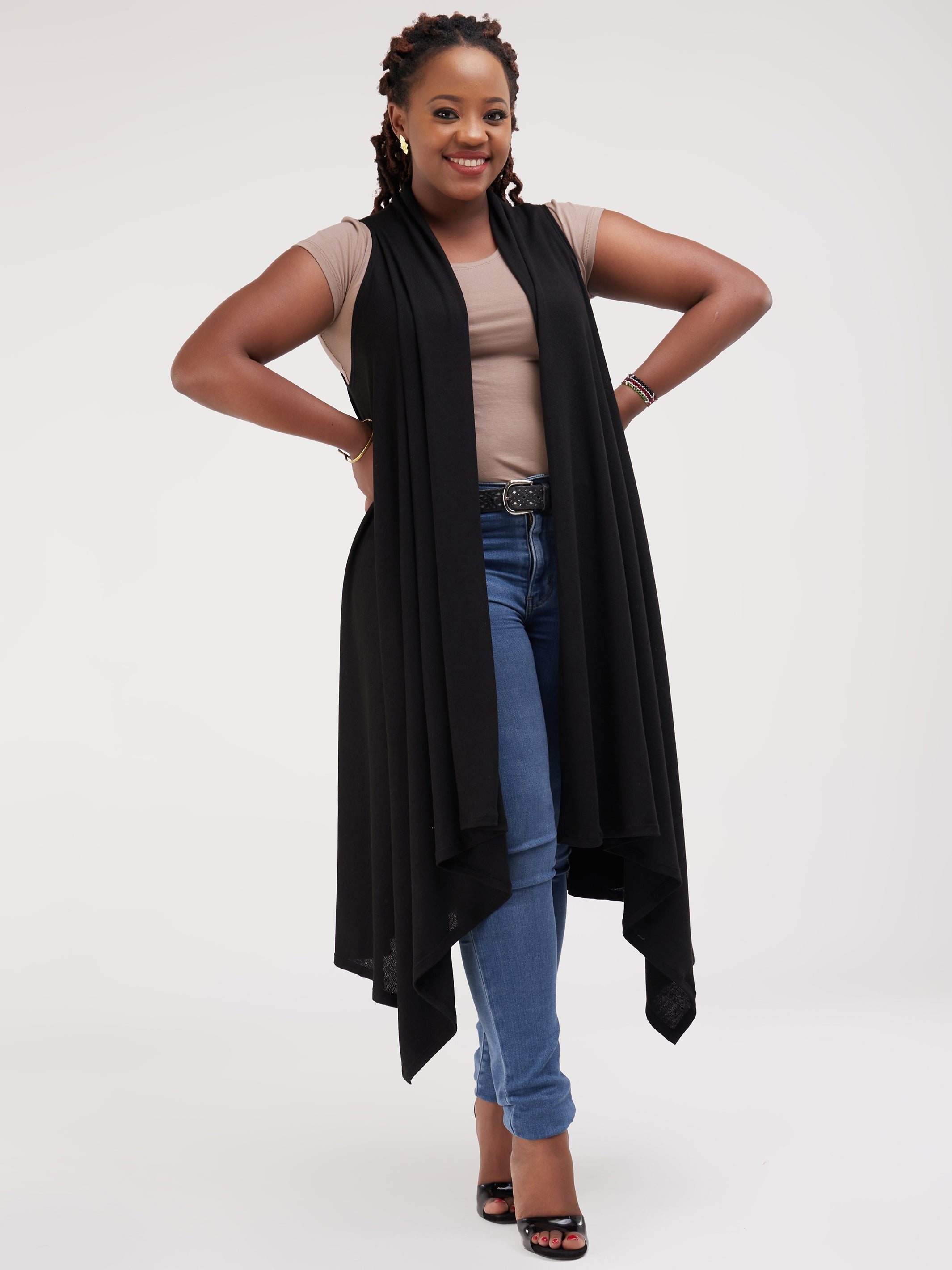 Vivo Basic Sleeveless Cascade Sweater - Black